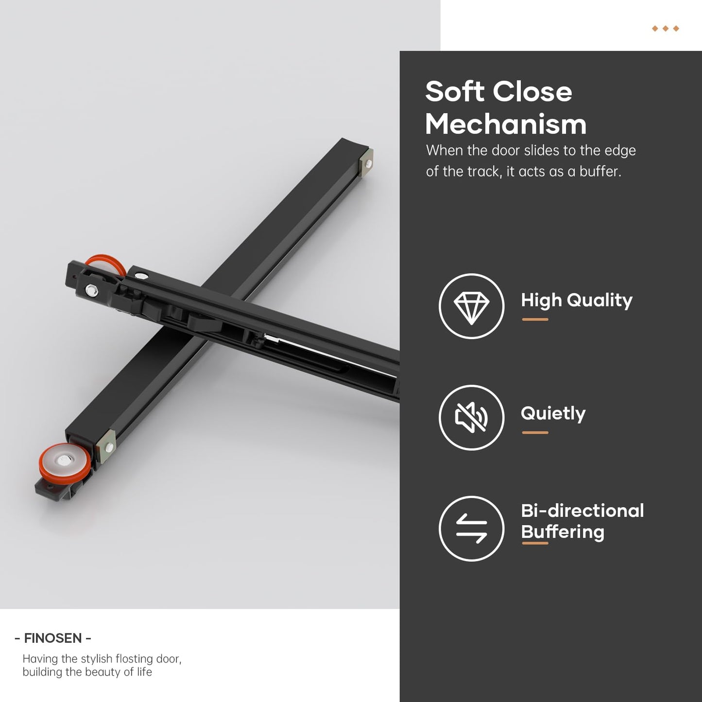 FINOSEN 38inch Concealed Sliding Barn Door Hardware with Soft Close Mechanism, Aluminum Track, Invisible Floor Track, Fit MIN Opening Width 28in, Wall Mount System(Door is not Included)