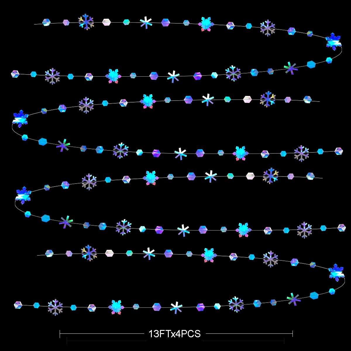 Winter Wonderland Party Decoration - Iridescent Snowflake Garland by [Brand Name] | 52Ft Holographic Streamer for Christmas & Weddings