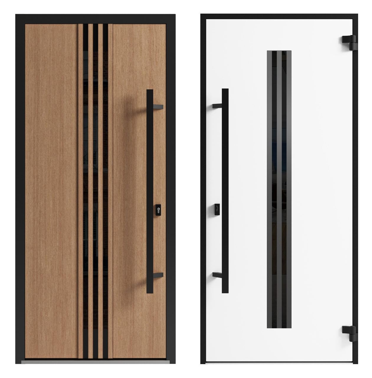 VDOMDOORS Front Exterior Prehung Steel Door/Ronex 1055 Teak/Side and Top Exterior Window Sidelite/Entry Metal Modern Painted W36+12" x H80+16" Right Hand Inswing