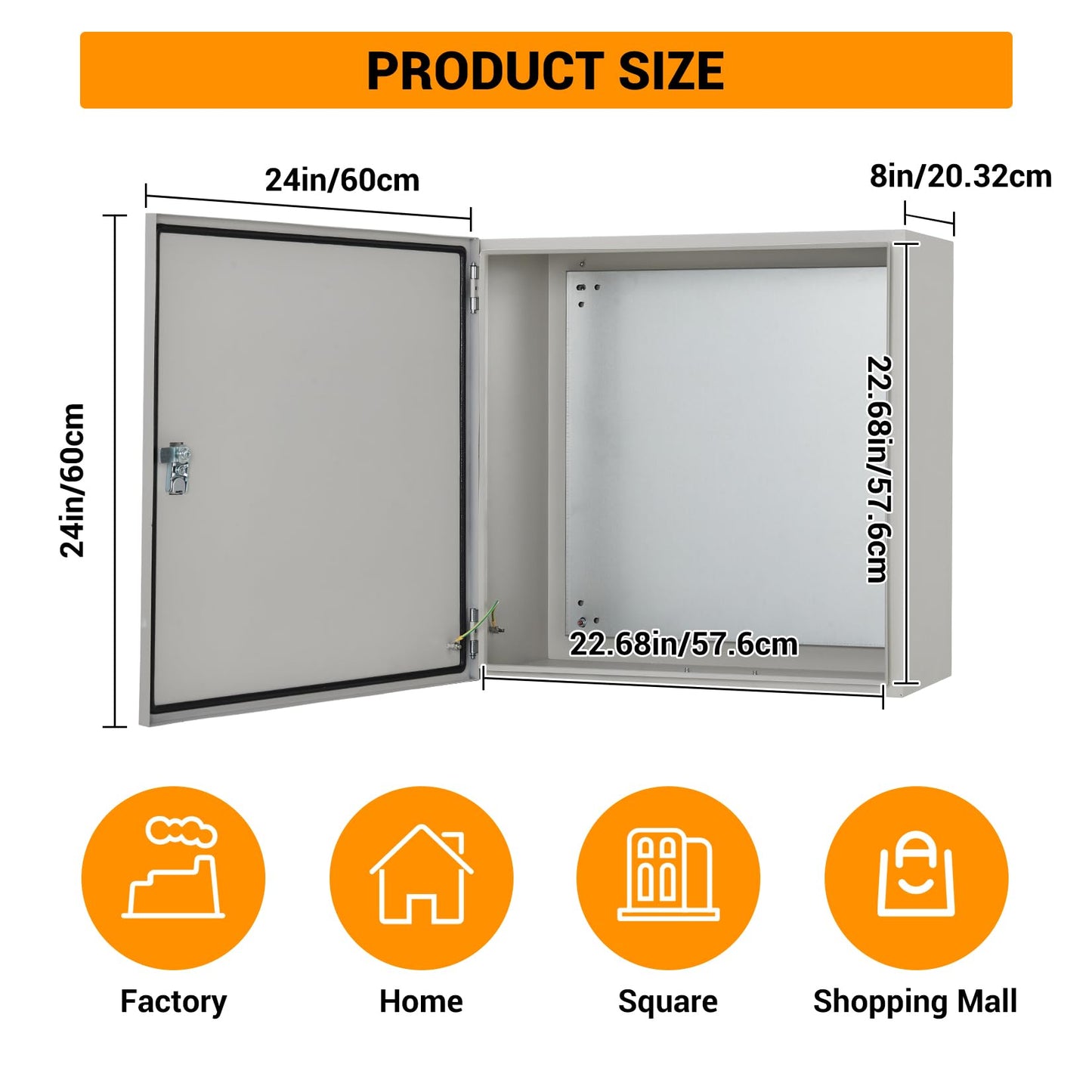 Electrical Junction Box, 24 x24 x 8, Lockable Steel Electric Meter Box with Mounting Plate, NEMA 4X Enclosure, IP66 Waterproof Dustproof, for Indoor & Outdoor Switch Router DIY