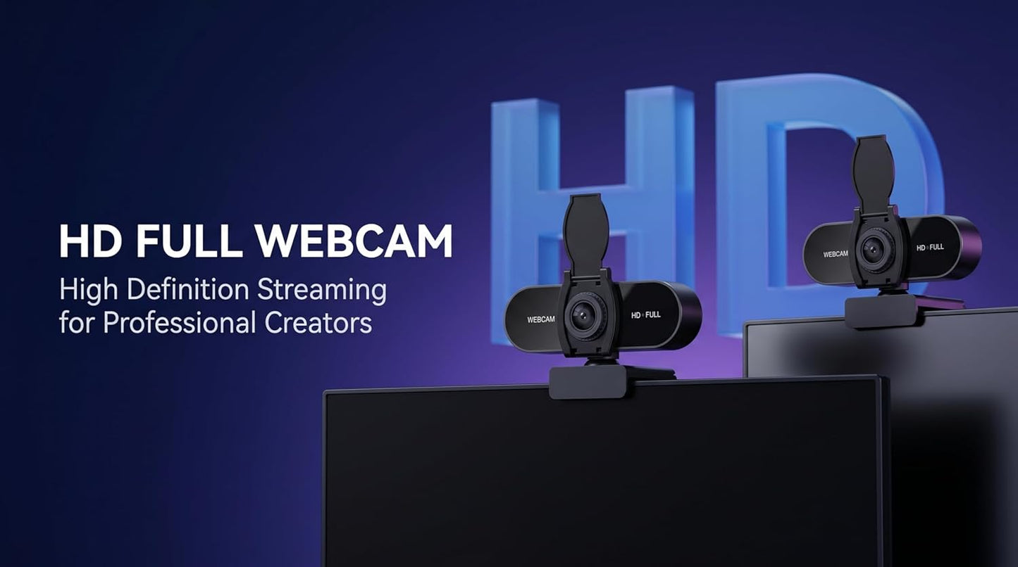 TOYAYAYO 1080P (1080p) HD Webcam with Microphone, Noise Cancellation, Privacy Cover, Wide-Angle Lens, Auto Light