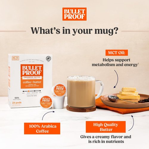 Bulletproof Coffee + Organic Grass-Fed Butter Single-Serve Pods, Keto Coffee, All-in-One Recipe with MCT Oil and Butter