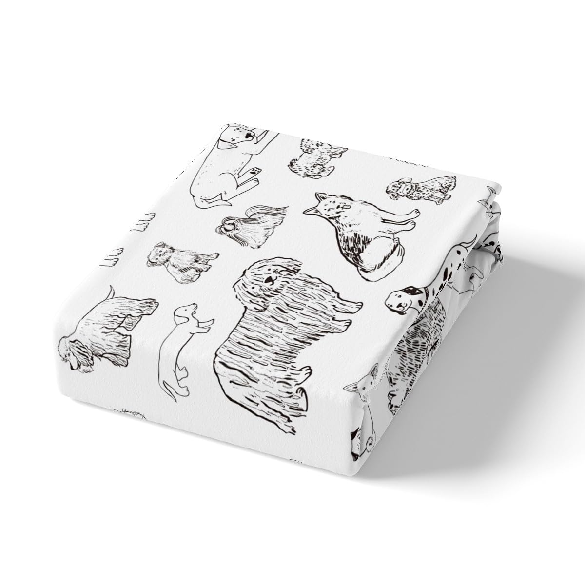 Cartoon Dog Fitted Sheet Queen Size Black White Dog Puppy Sketch Bedding Set 3Pcs for Kids Girls Boys Adult Room Decor Cute Pet Animals Bed Sheet Soft Lightweight Deep Pocket Sheet,2 Pillowcase