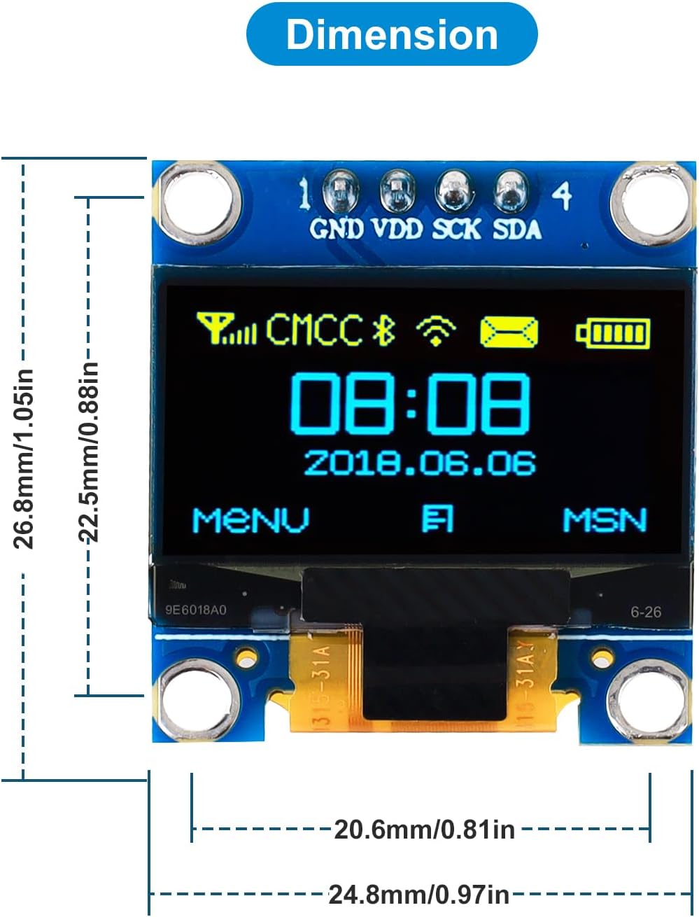 Meshnology 5 0.96 Inch 128x64 I2C SSD1315 ESP32 Pcs OLED Display Module Pixel IIC OLED Screen Driver Self-Luminous