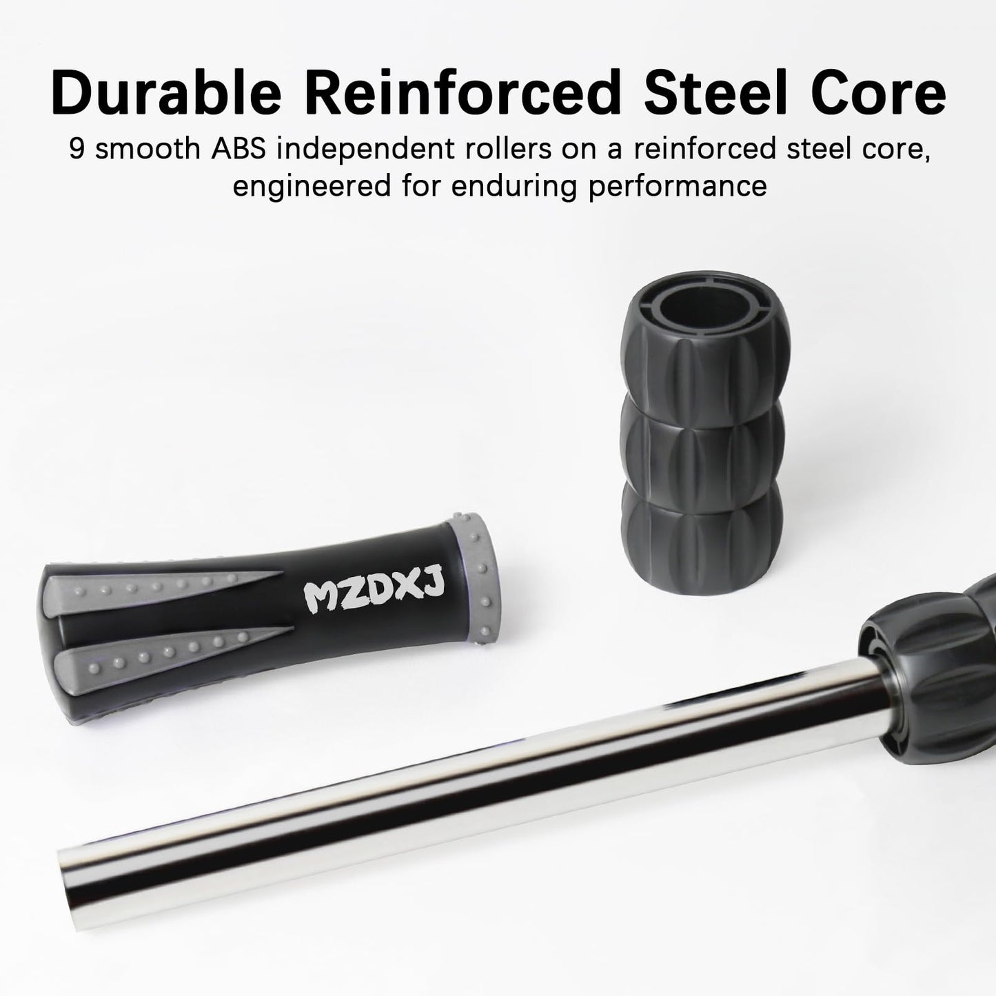 MZDXJ Muscle Roller Massage Roller Stick- Deep Tissue Fascia Blaster for Myofascial Pain Relief, Lymphatic Drainage & Body Sculpting, Handheld Physical Therapy & Recovery Tool (Gray black-18 inch)
