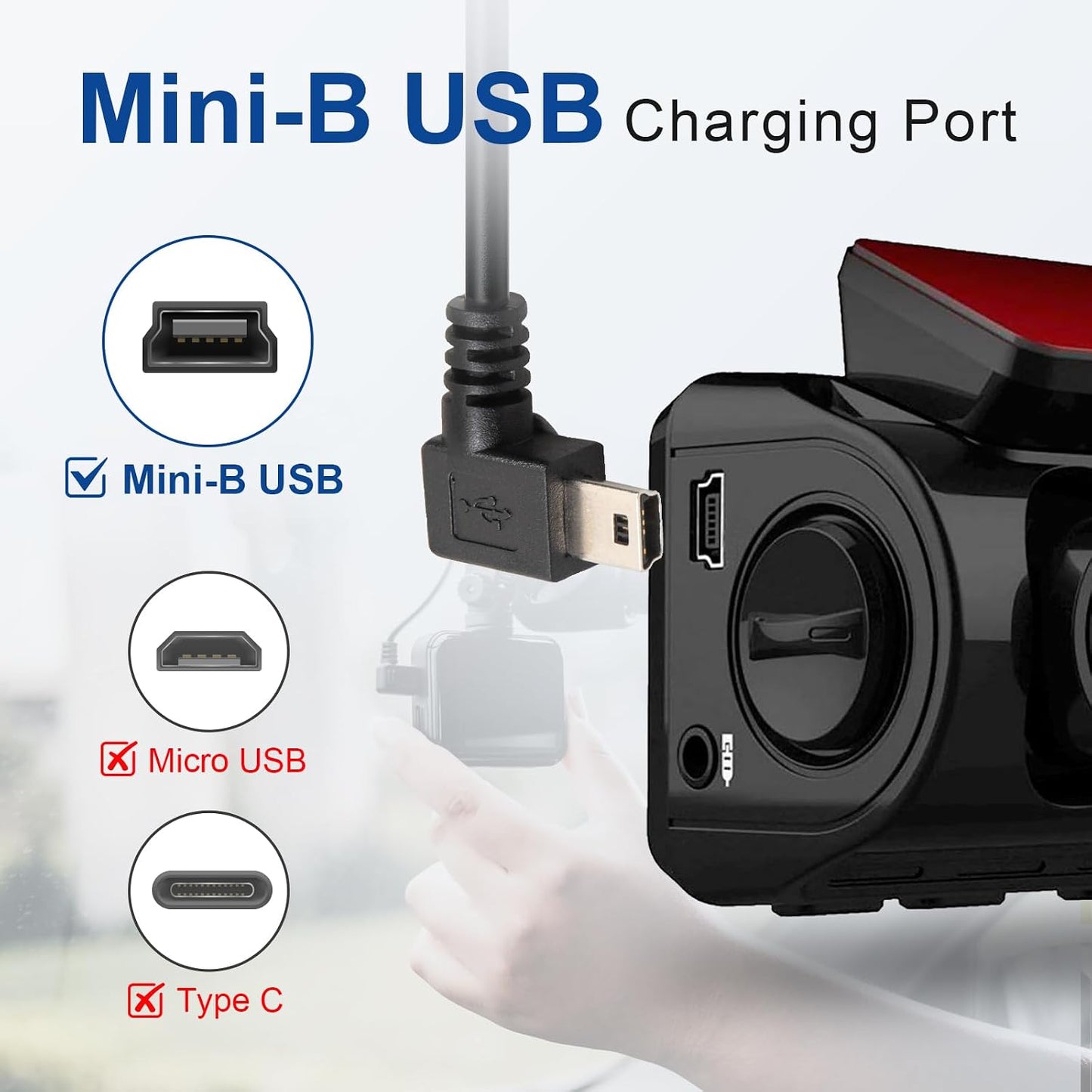 Anina 90 V1/V1P, S6, R2-4K, 10FT Mini USB Dash Cam Power Cord Degree Right Angle Dash Camera Charging Cord Mini-B Car