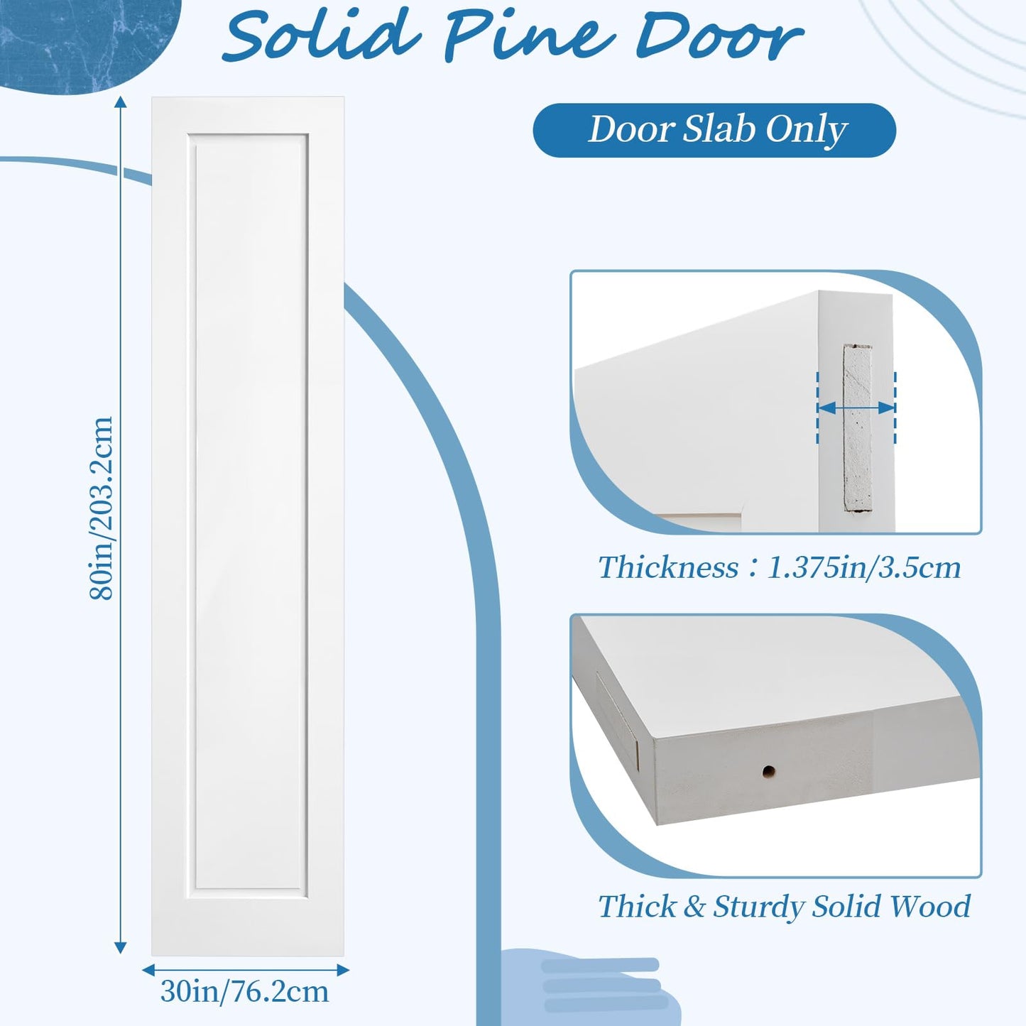 Maasechs 80 x 18 Inch Slab Interior Prehung Door, French Solid Pine Core Door, Pre-Assembled Slab Shaker, Thick 1-3/8in for Pantry, Closet, Cabinet, Bedroom, Laundry, Barn Doors, 1 Panel, White