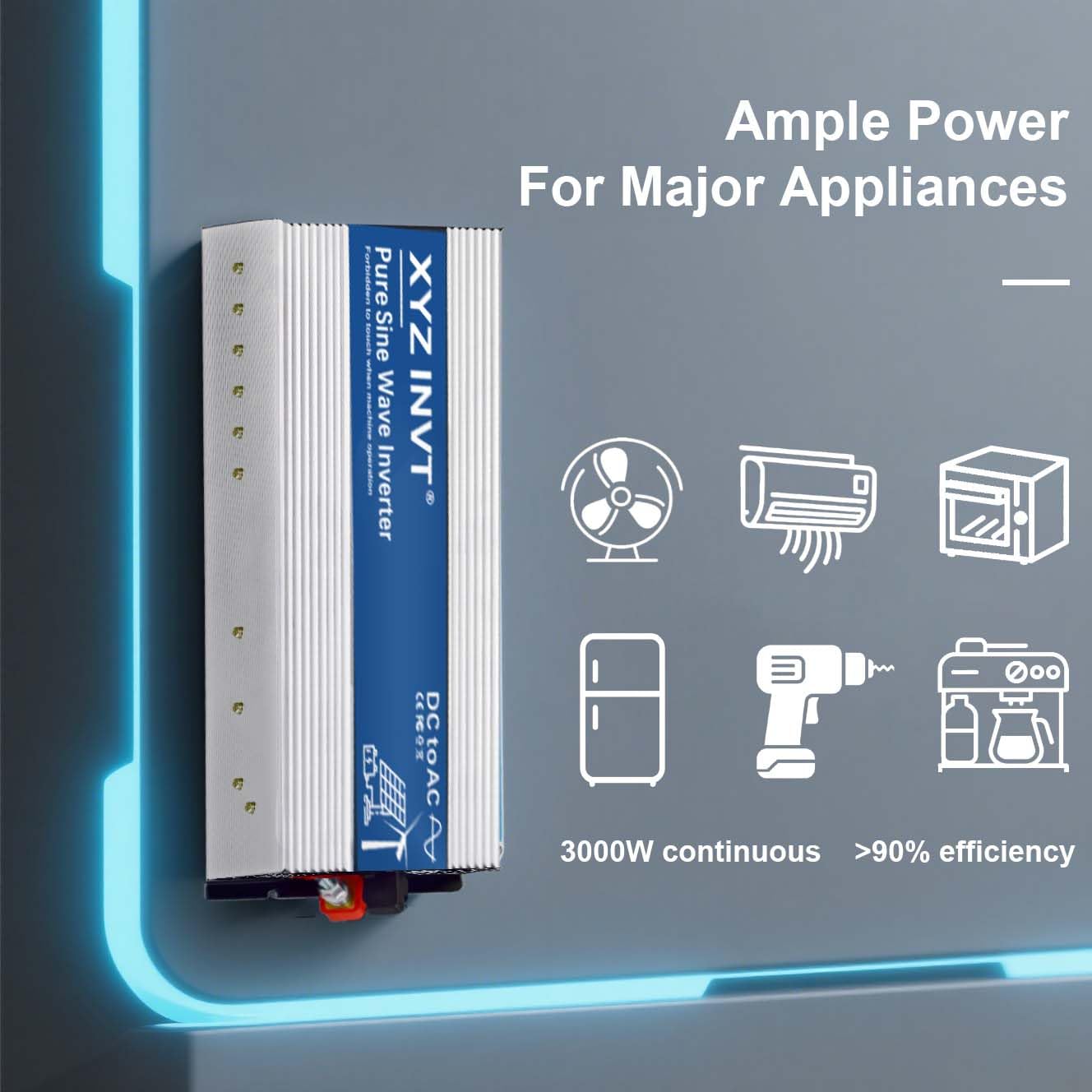 XYZ INVT 3000W Pure Sine Wave Inverter DC 12V to AC 110V 120V Power Inverter with Dual AC Outlets & Hardwire Terminal & LED Display for Solar,Home Backup Power,Outdoor Over 90% Efficiency