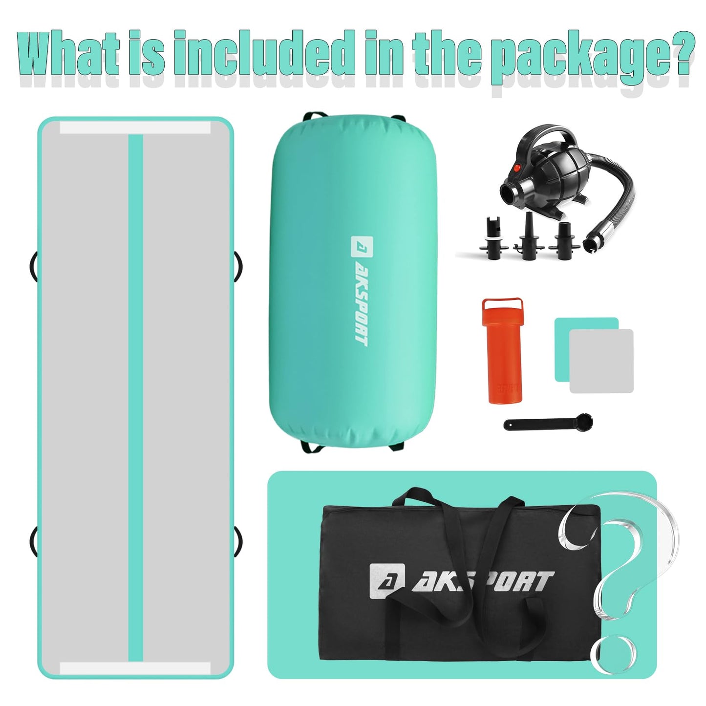 AKSPORT Inflatable Gymnastics Mat with Air Barrel Gymnastics Roller for Back Tumbling/Yoga/Cheerleading/Back Walkovers,with Air Pump