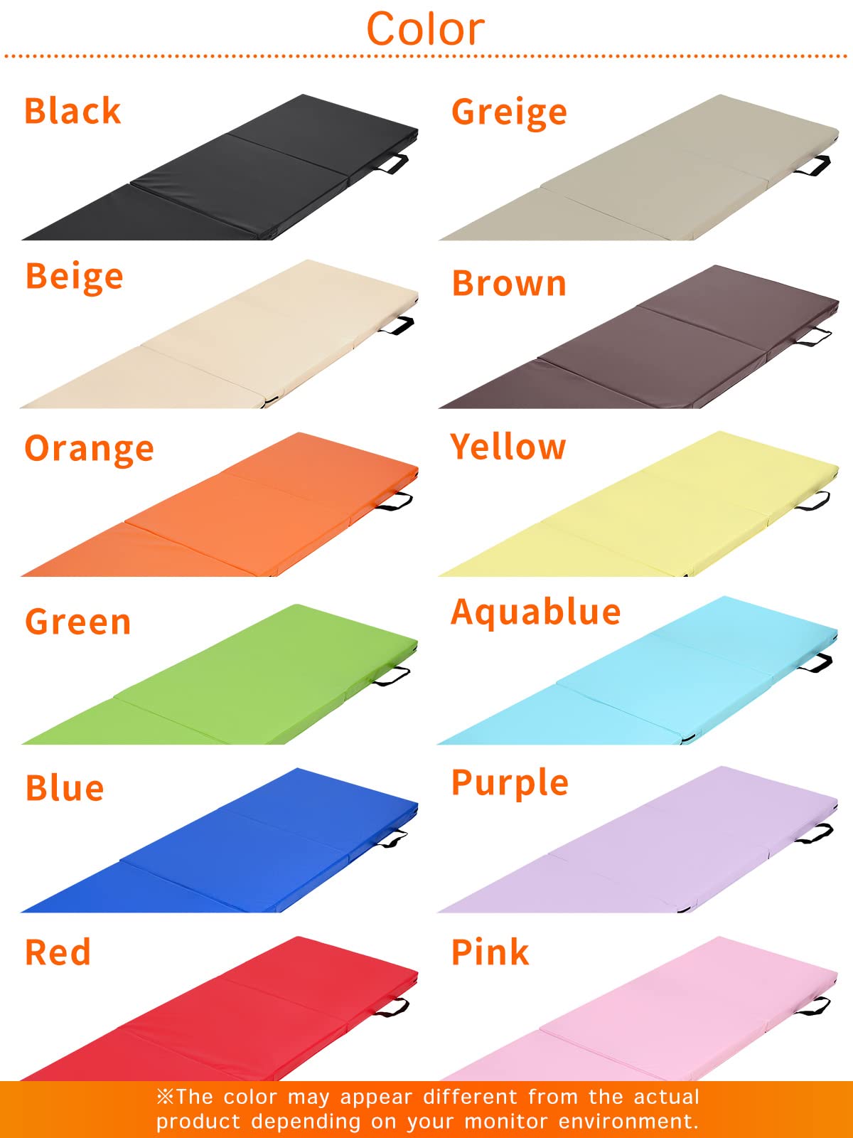 KaRaDaStyle Gymnastics Mat Folding Stretch Mats 71"x24"x2" Exercise Muscle Training Children Play Horizontal Bar Mat Yoga Sports Soundproof Home Use (Greige)
