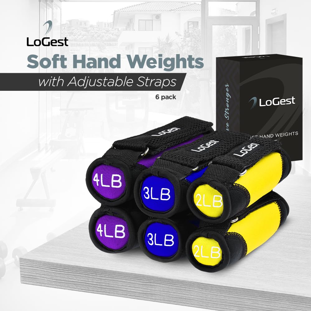 LoGest Soft Hand Weights with Adjustable Straps - Comes in 1LB Weights 2LB or 3LB 4LB - Comfortable Secure Weighted Neoprene Dumbbells with Straps for Walking Running Cardio Workout Physical Therapy