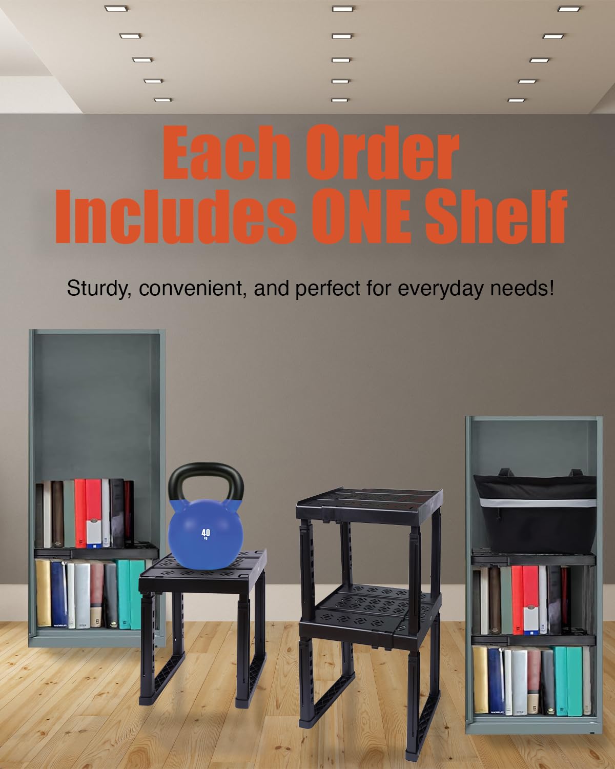 Piffny Locker Organizer Shelf， Adjustable Width and Height, Stackable, Ideal Locker Shelf for School, Office, Gym Lockers, or Even Kitchen Cabinets & Under Sink Organization (Black 1 Pack)