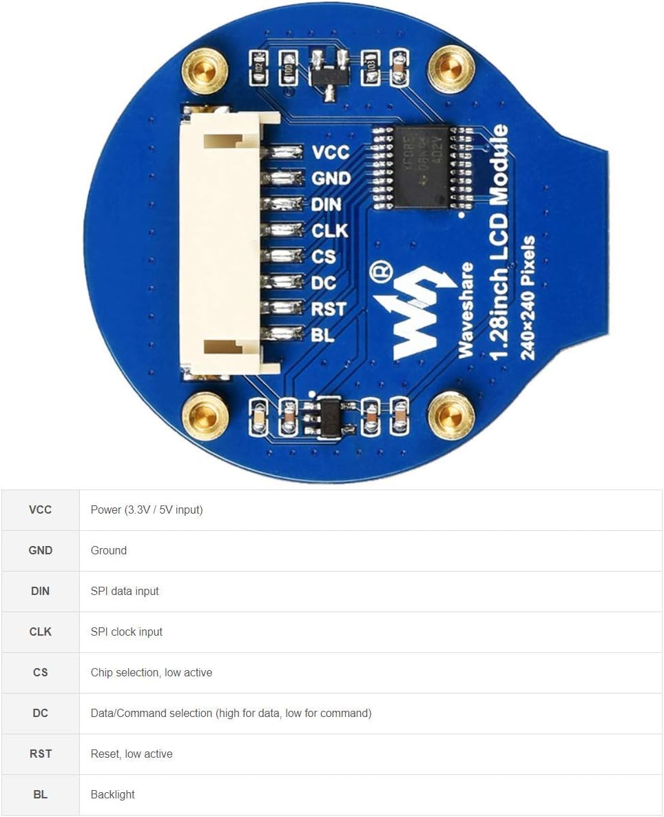 waveshare 1.28inch 240240 65K 4B/3B+/3B/2B/Zero/Zero STM32,Embedded GC9A01 Round LCD Display Module Resolution RGB LCD