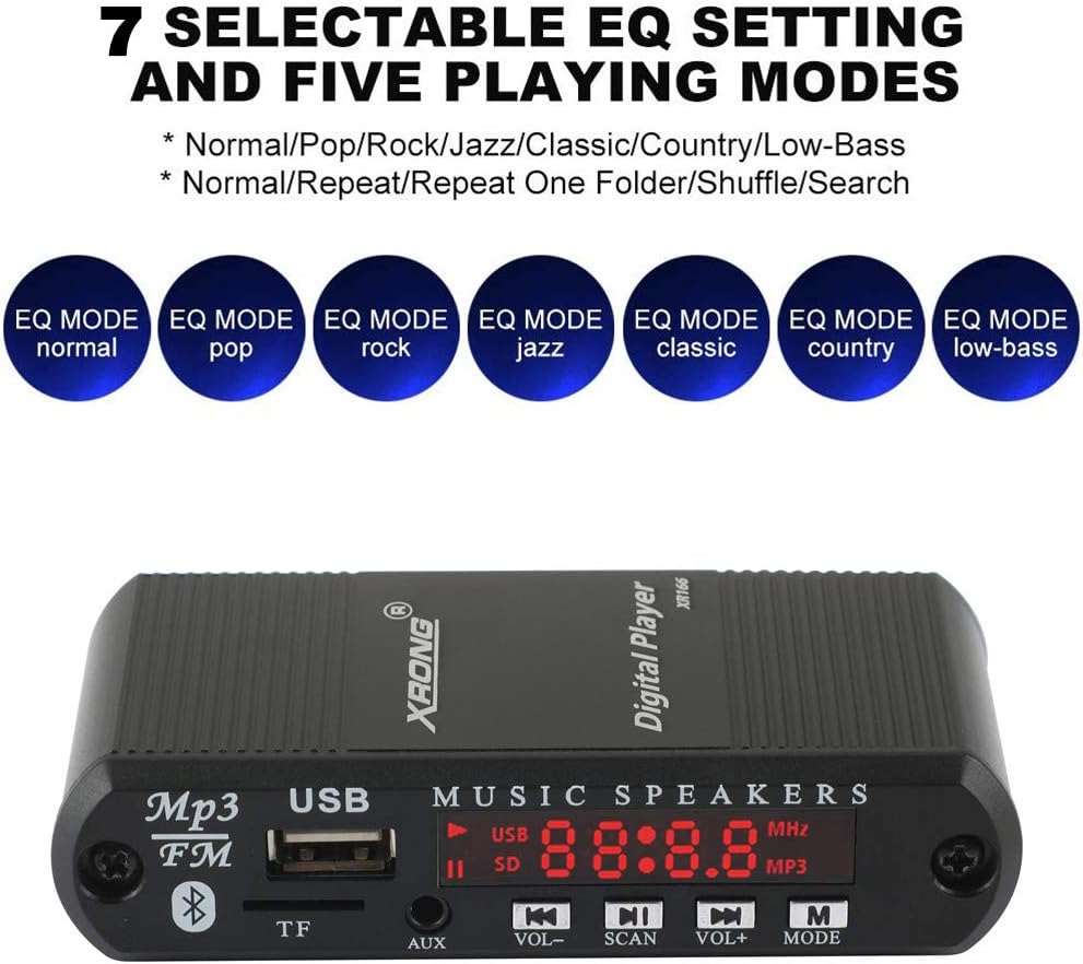 XRONG Radio,MP3 4-Digital 3.5mm Bluetooth Audio Receiver FM Digital Player,LED Display,SD Card/USB Playback Audio