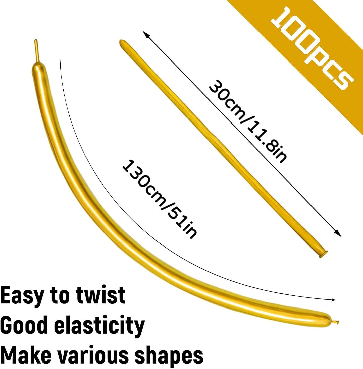 Skiennix 260 Metallic Gold Balloons - Long Latex Twisting Balloons for Animal Modeling | 100 Pcs