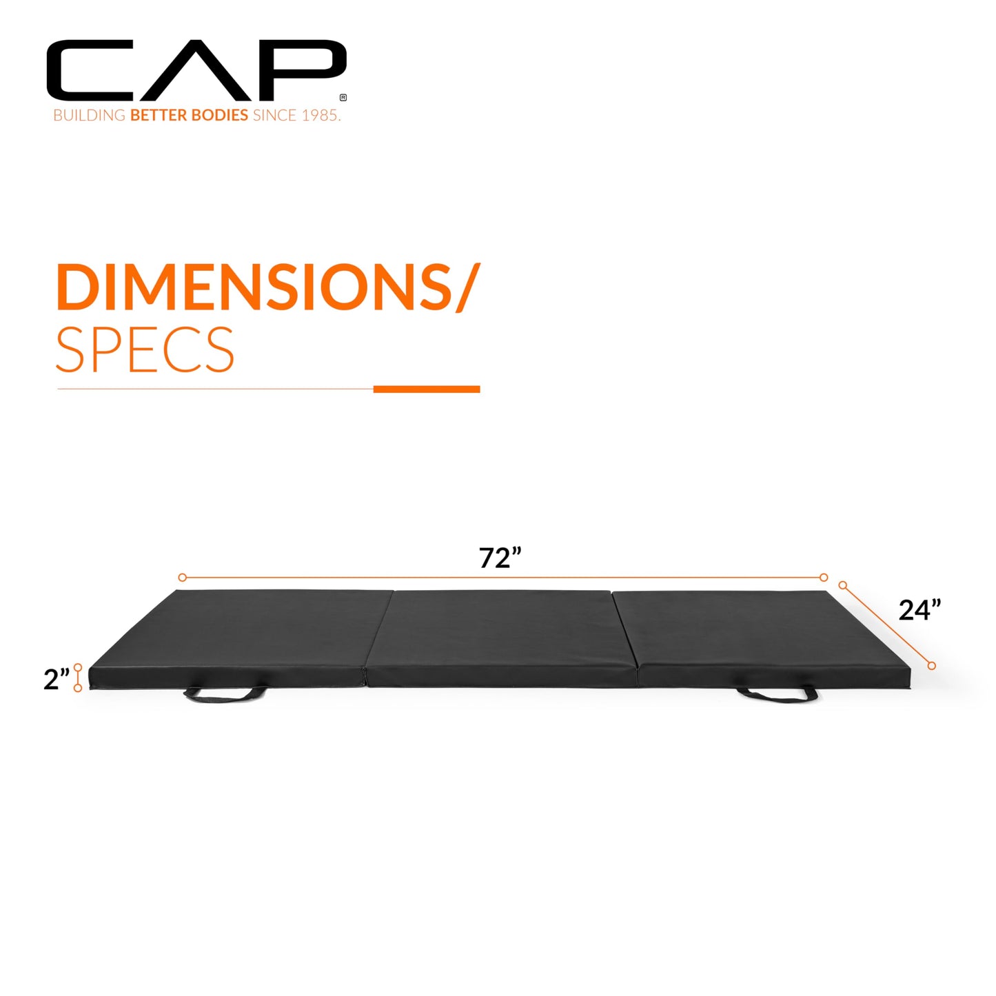 CAP Barbell Folding Exercise Mat – Durable, Anti-Tear, Thick Padding for Fitness, Aerobics, Gymnastics & Home Workouts. 72"L x 24"W x 2"Thick. BLACK