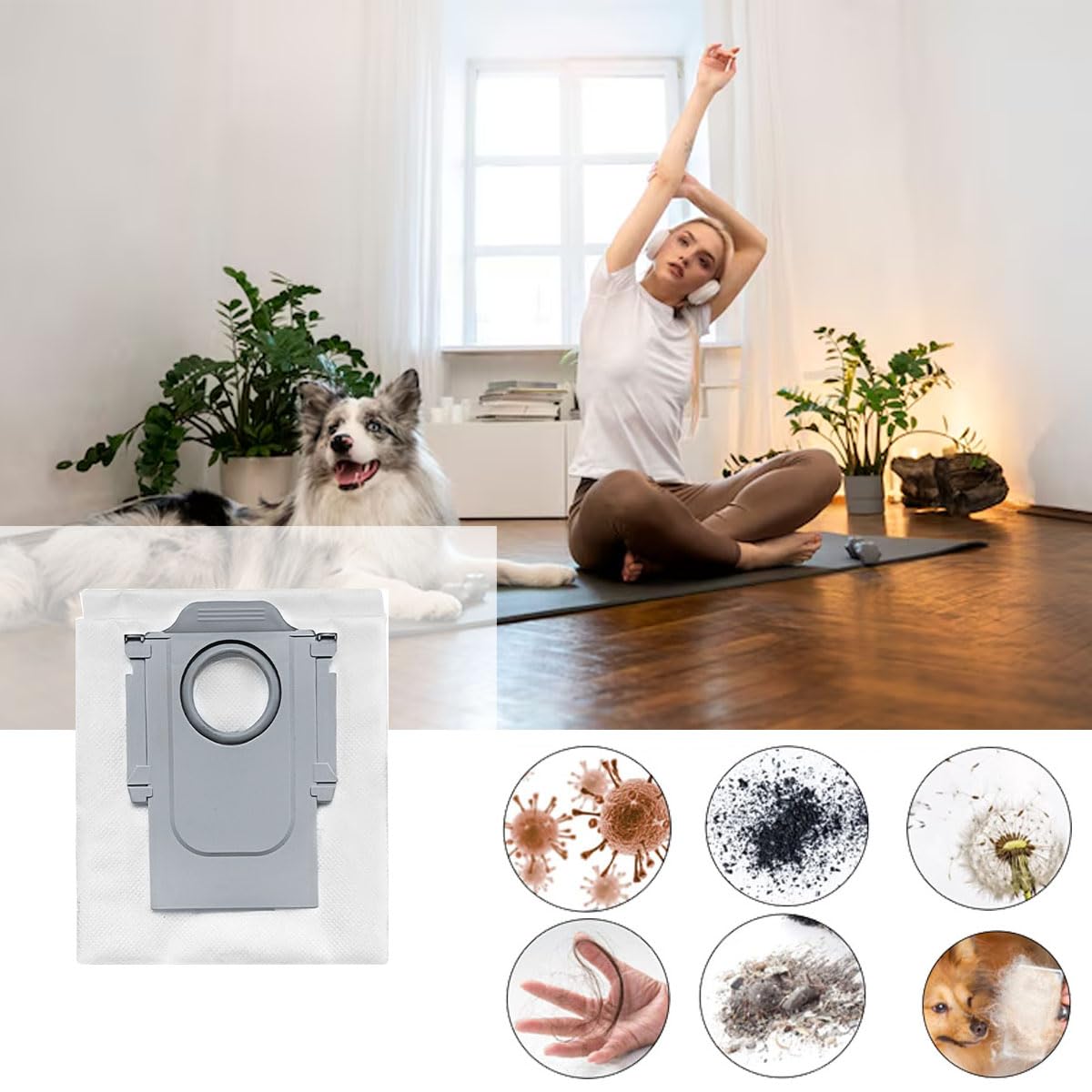Accessories Kit Compatible with Roborock Qrevo S/Qrevo Maxv/Qrevo S/Qrevo Plus Robtic Vacuum Cleaner,17 Spare Parts,1 Main Brush Roller,4 Side Brushe,4 Mop Pads,4 Dust Bags,4 Hepa Filters (White-17)
