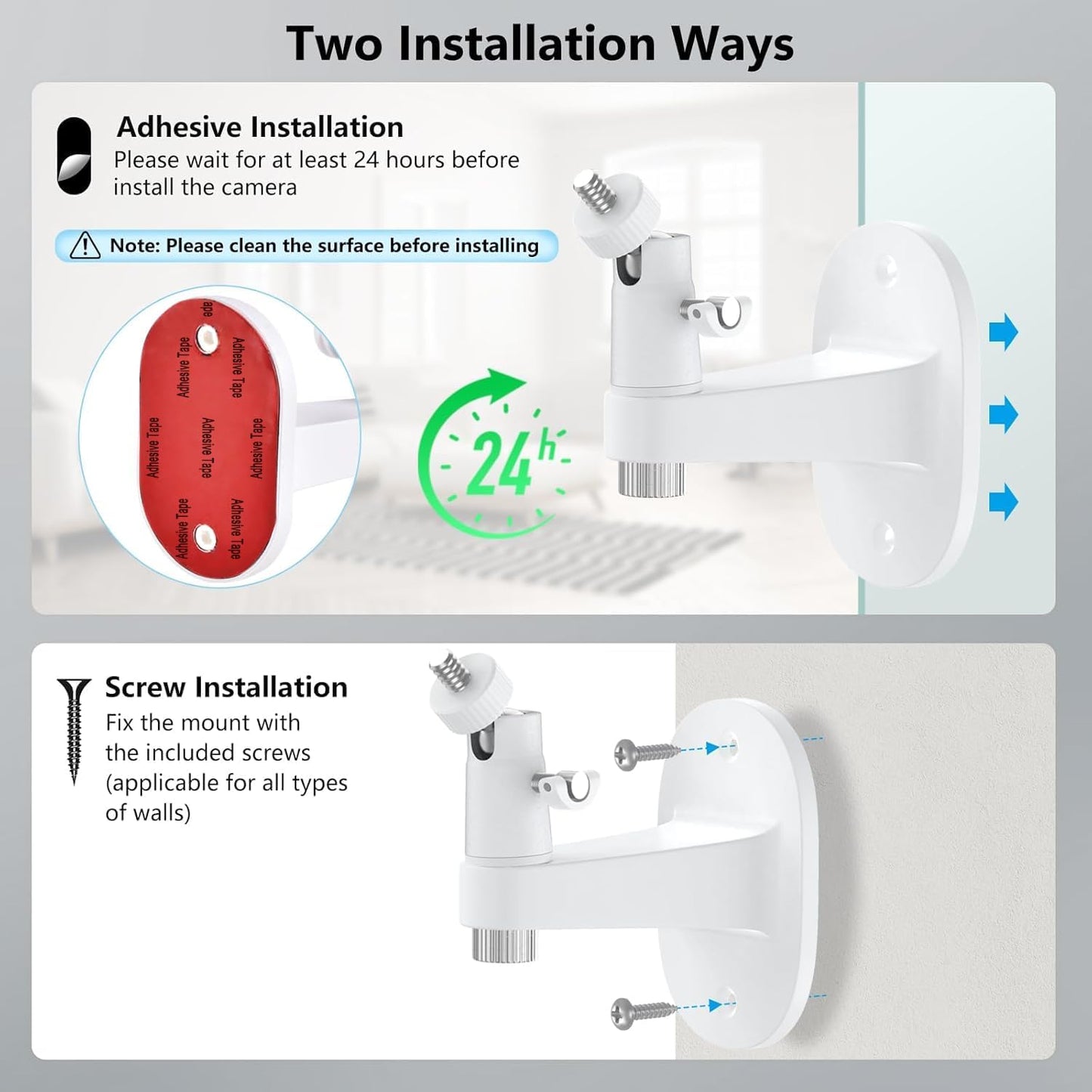 2Pack 360 Ring Camera Wall Mount for Ring Stick Up Cam & Ring Outdoor Cam Plus, Degree Adjustable No Drilling Mount