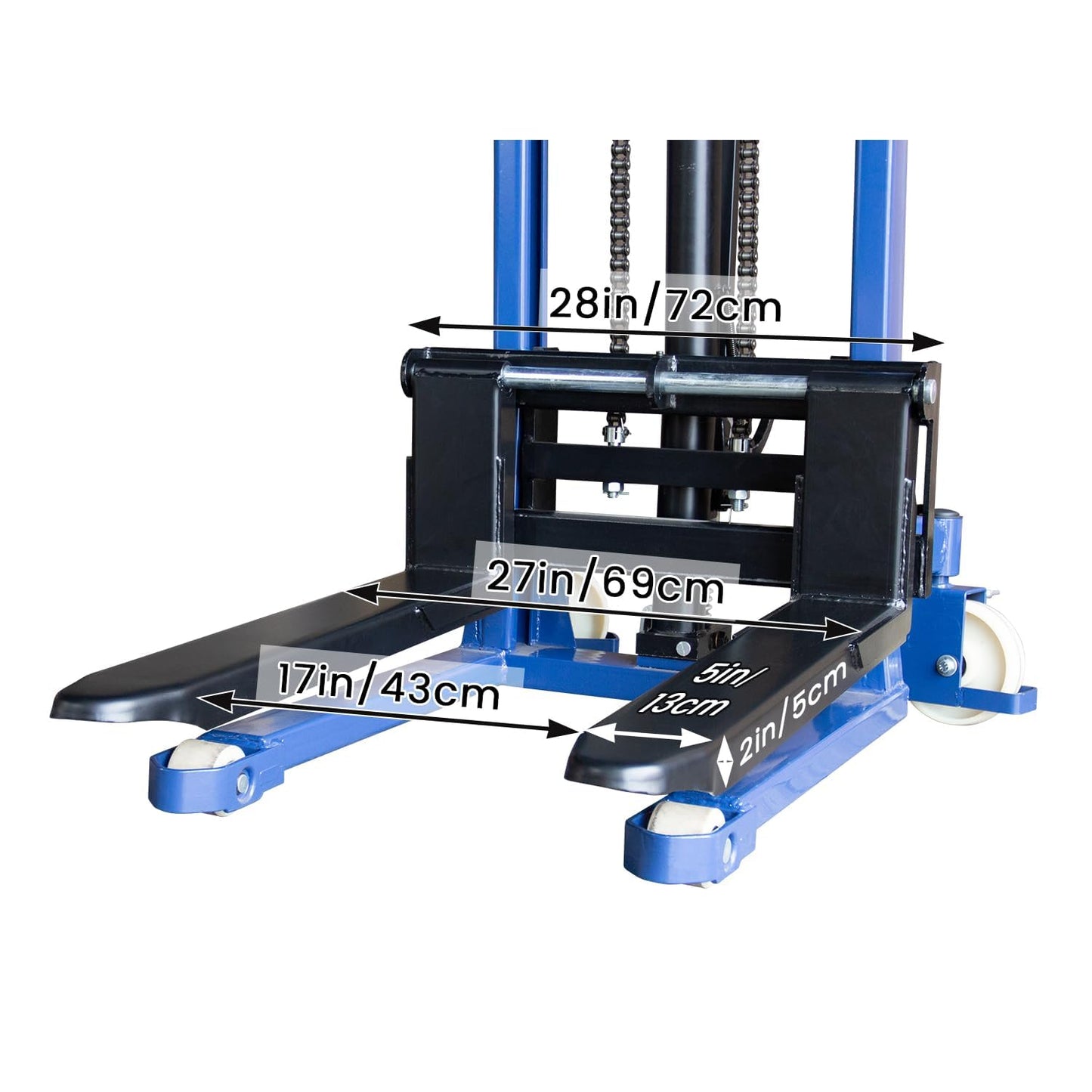 Fworkleft Manual Pallet Stacker 2200 LBS Capacity, 63" Lift Height Hand Pallet Forklift with Adjustable Forks & Fixed Legs, Heavy Duty Warehouse Material Lift for Open Deck Pallets
