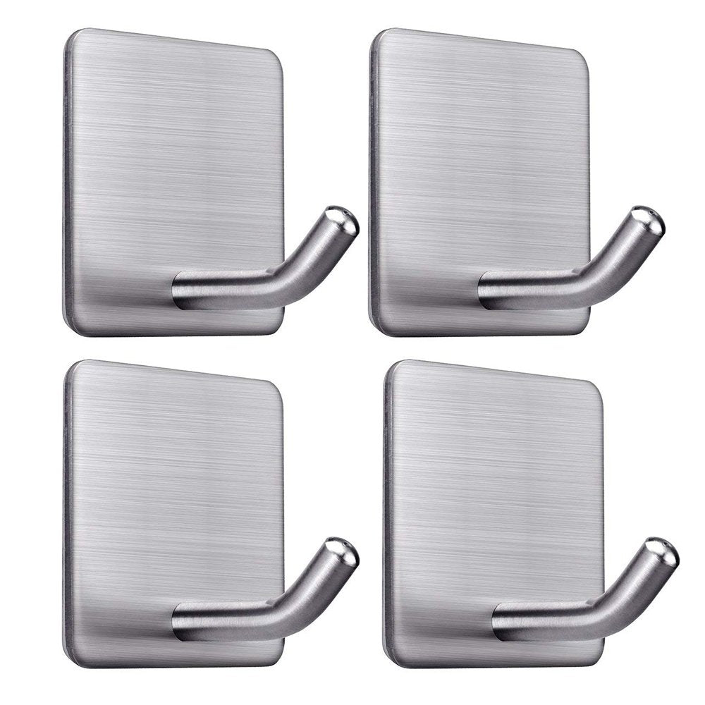 Heavy Duty Adhesive Towel Hooks Stick on Towel Hanger Wall Holder Waterproof Stainless Steel Sticky Hooks for Hanging Bathroom Kitchen Home-4 Packs