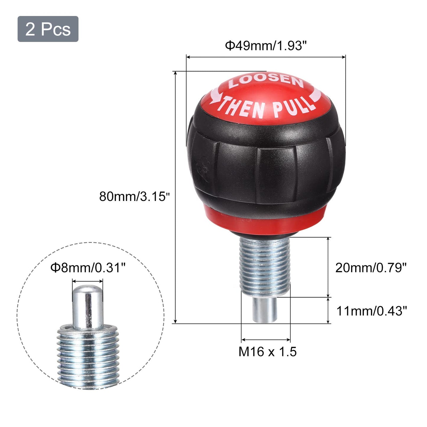 uxcell M16 Pull Pin Spring Knob Replacement Parts for Home Fitness Height Adjustment Screws Equipment Black Red 2pcs