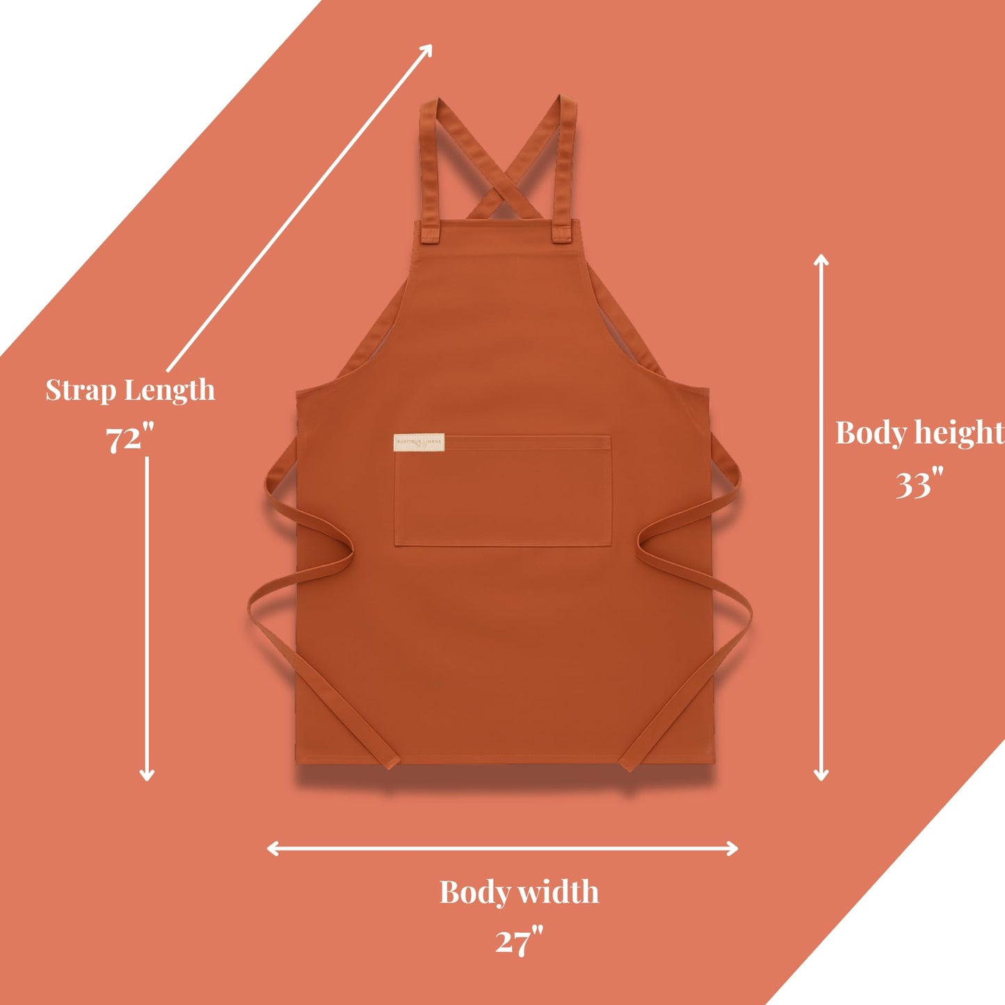 RUSTIQUE LINENS Ochre Cotton Cross Back Apron with Waterproof Inner Membrane and 2 Pockets for Men and Women – Adjustable Water Resistant Chef Apron for Cooking, Baking, BBQ, or Work