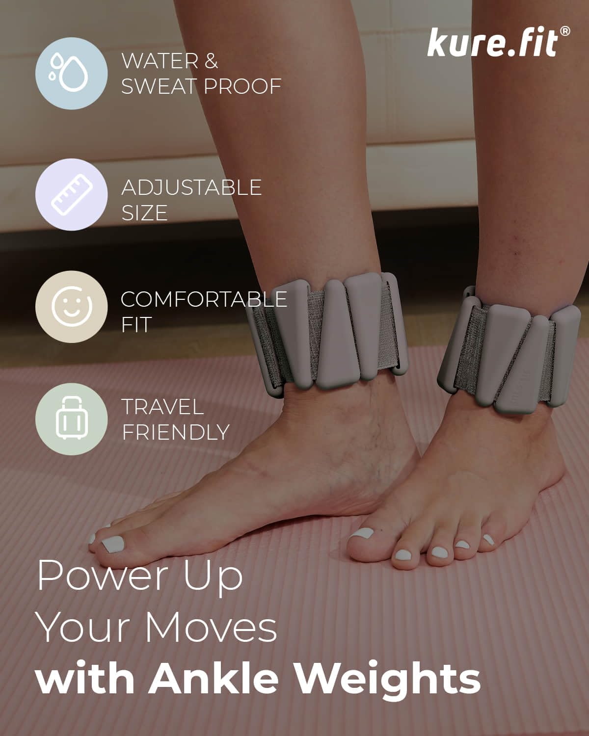 kure.fit Weighted Bangles | Adjustable Wrist and Ankle Weights for Women 1LB Each (Set of 2) | Ankle Weights for Yoga, Pilates & Walking | Leg & Arm Weights for Men | Home & Gym Workouts | Taupe