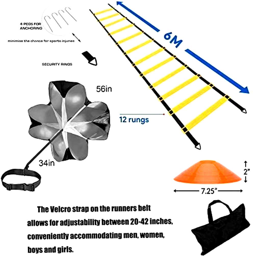 XINXIANG Agility Ladder, Speed Ladder, Speed Training Equipment Set, 20ft Agility Ladder, 12 Soccer Cones, Running Parachute, Basketball Football Soccer Training Equipment for Kids, Youth, Adults