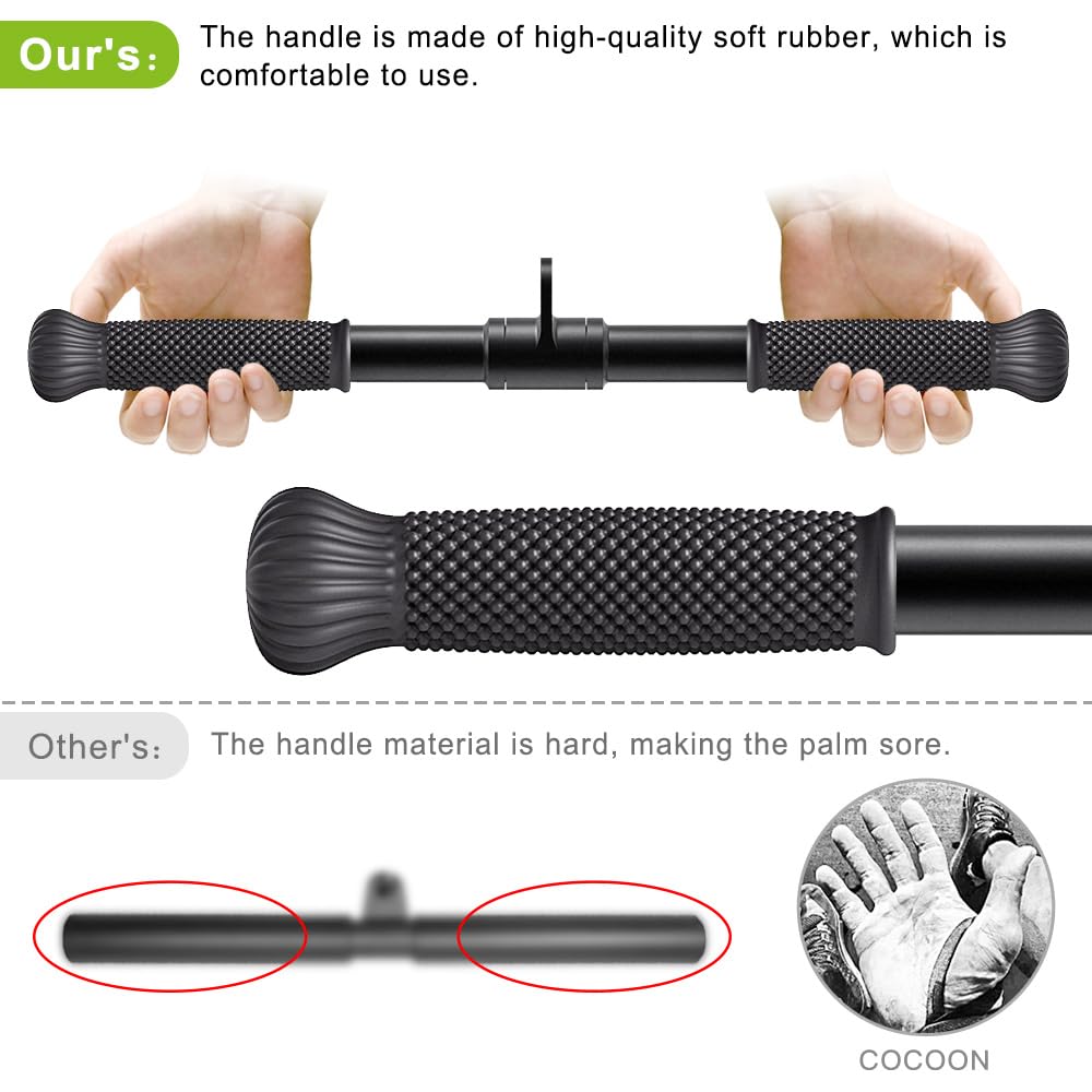 SELEWARE 18" Rotating Straight Bar, Pull Down Bar with Non-Slip Grip, Cable Machine Attachment for Home Gym Pulley System