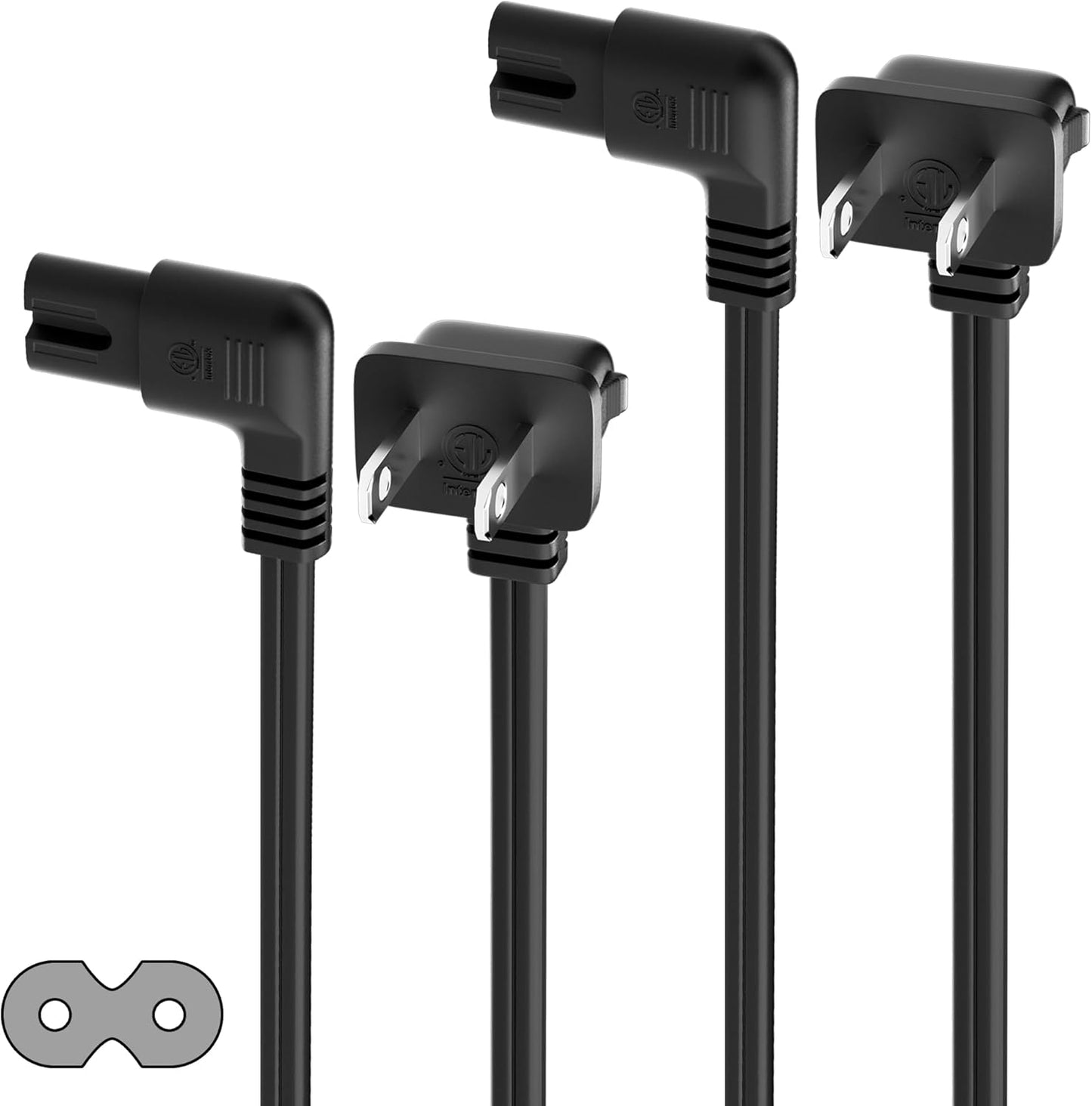 Conable 2-Slot 8 (2-Pack), 90 IEC320 C7 1-15P, 2 8, 2 Pack Angled Non-Polarized Angle Power Cord FT Degree L-Shaped TV
