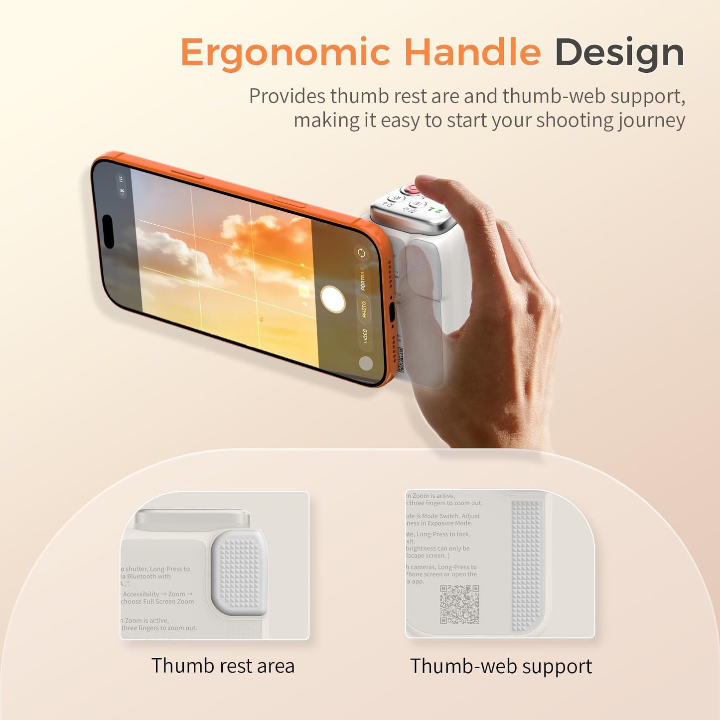 COMITOK iOS17/18/26 Phone Camera Grip MOCA ARCO for Video Recording with Thumb Rest Area Design for iPhone Pro Max