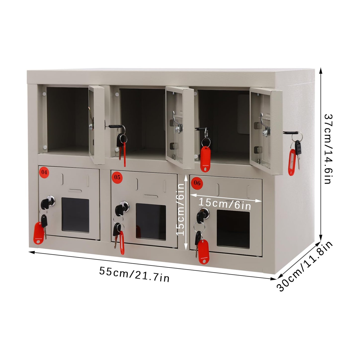 Bokknppo Cell Phone Locker 6 Slot Cellphone Charging Station Metal Cellphone Charging Cabinet Rechargeable Mobile Phone Cabinet for Office Classroom (6 Slot)