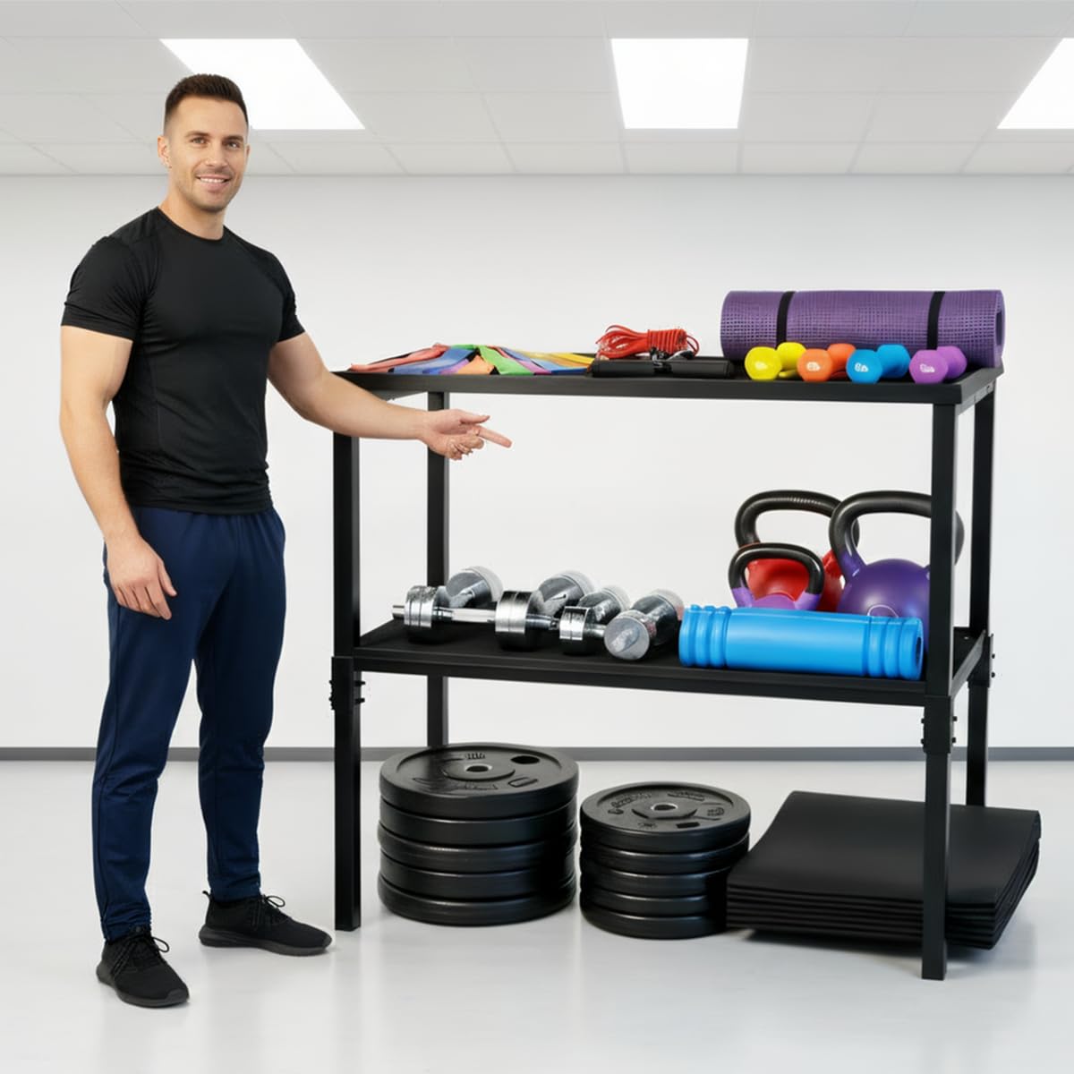 Commercial Heavy Duty Adjustable Dumbbell Stand & Kettlebell Stand, Adjustable Dumbbell Weight Rack, Kettlebell Storage Rack, Weight Rack for Garage/Home Gym/Commercial with Non-Slip Base, Anti-Tip Safety & Space-Saving Design, Weight Capacity 500/600/800