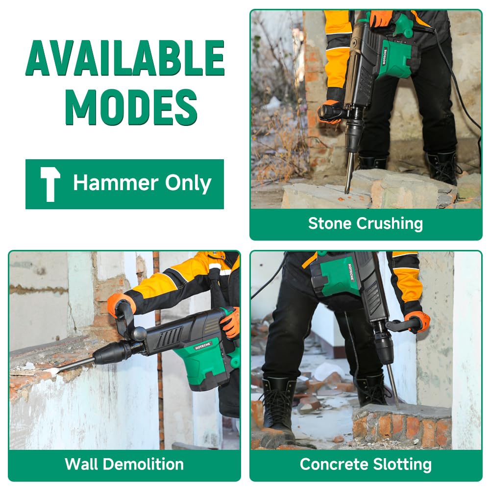 Hoteche Electric Demolition Jack Hammer 1500W Heavy-Duty SDS-MAX Concrete Breaker with Flat & Point Chisel