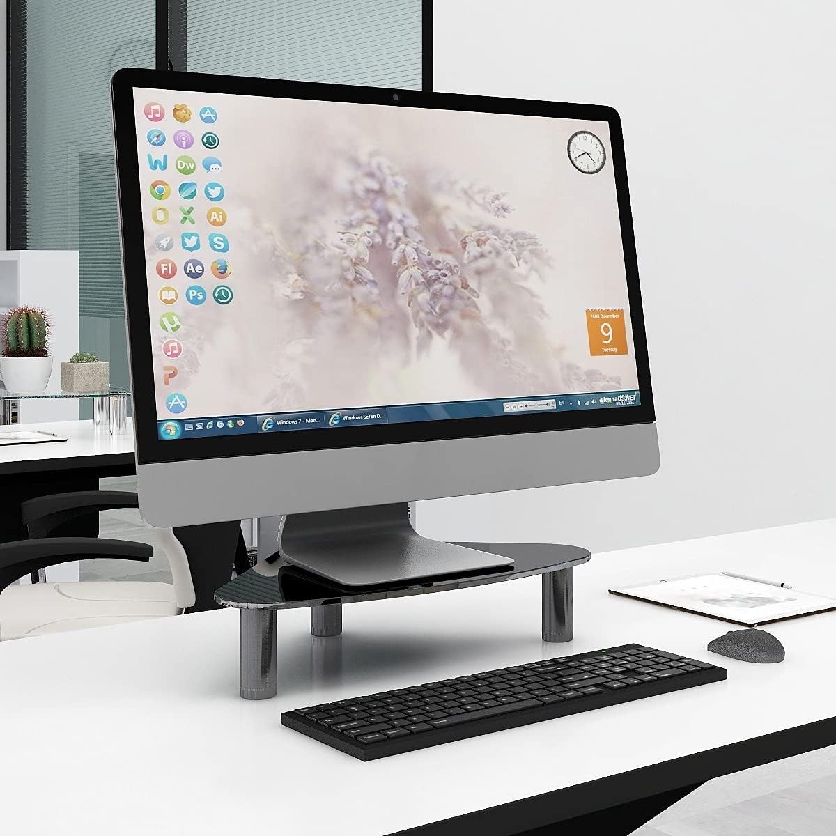 HD01B-003 Hemudu Tempered Glass Computer Monitor Riser/Triangle Save Space Desktop Corner Stand for Computer Monitor