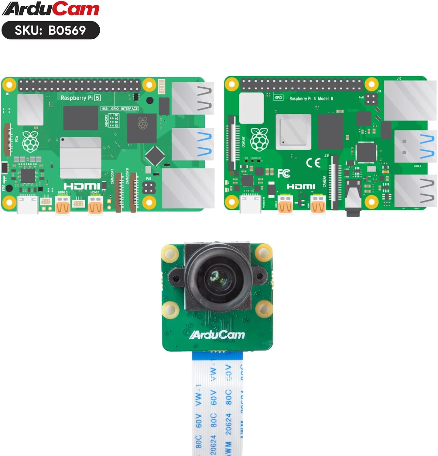 Arducam 4K IMX415 M12 15-15pin, 15-22pin for Raspberry Pi Camera, Low Light Camera Module with Lens, Ribbon Cable