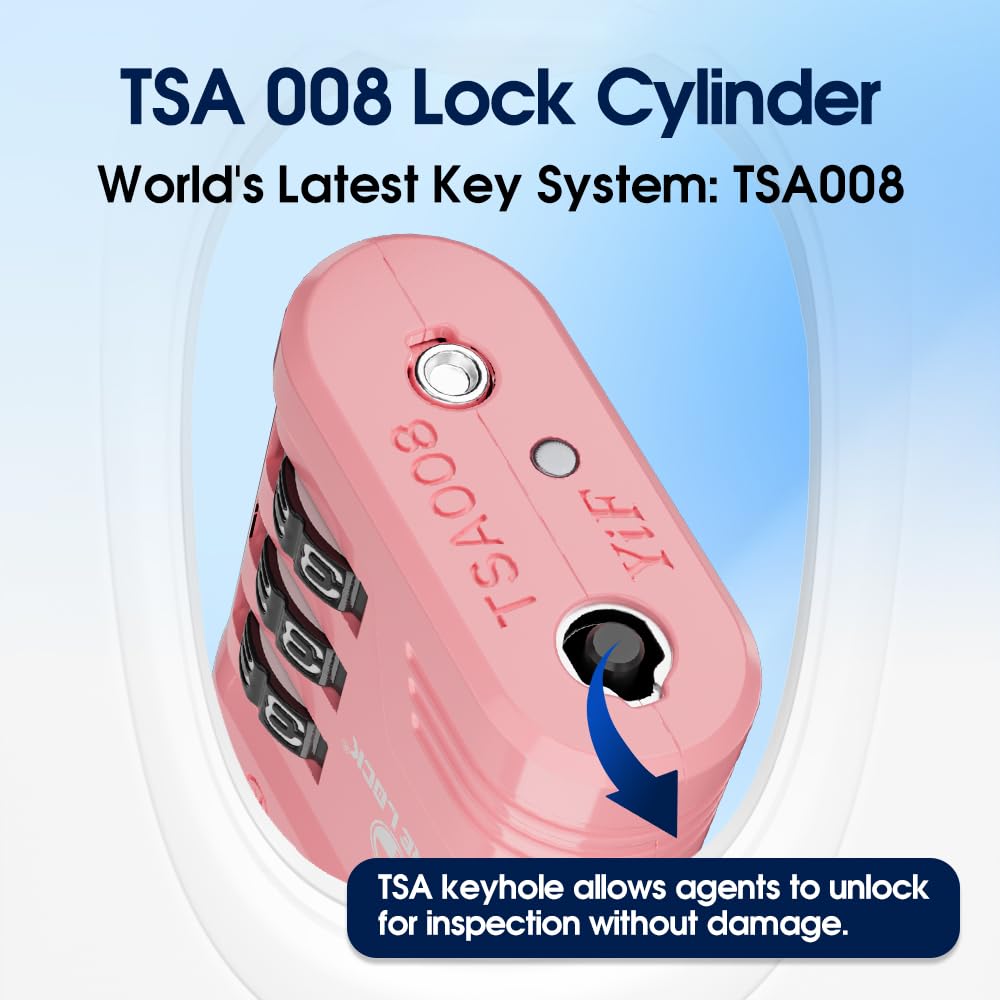 SURE LOCK TSA Approved Luggage Lock – 3-Digit Resettable Combination Padlock with Open Alert Red Dot, Large Easy-Read Dials for Suitcases, Backpacks, Gym & School Lockers(Pink 1 pk)