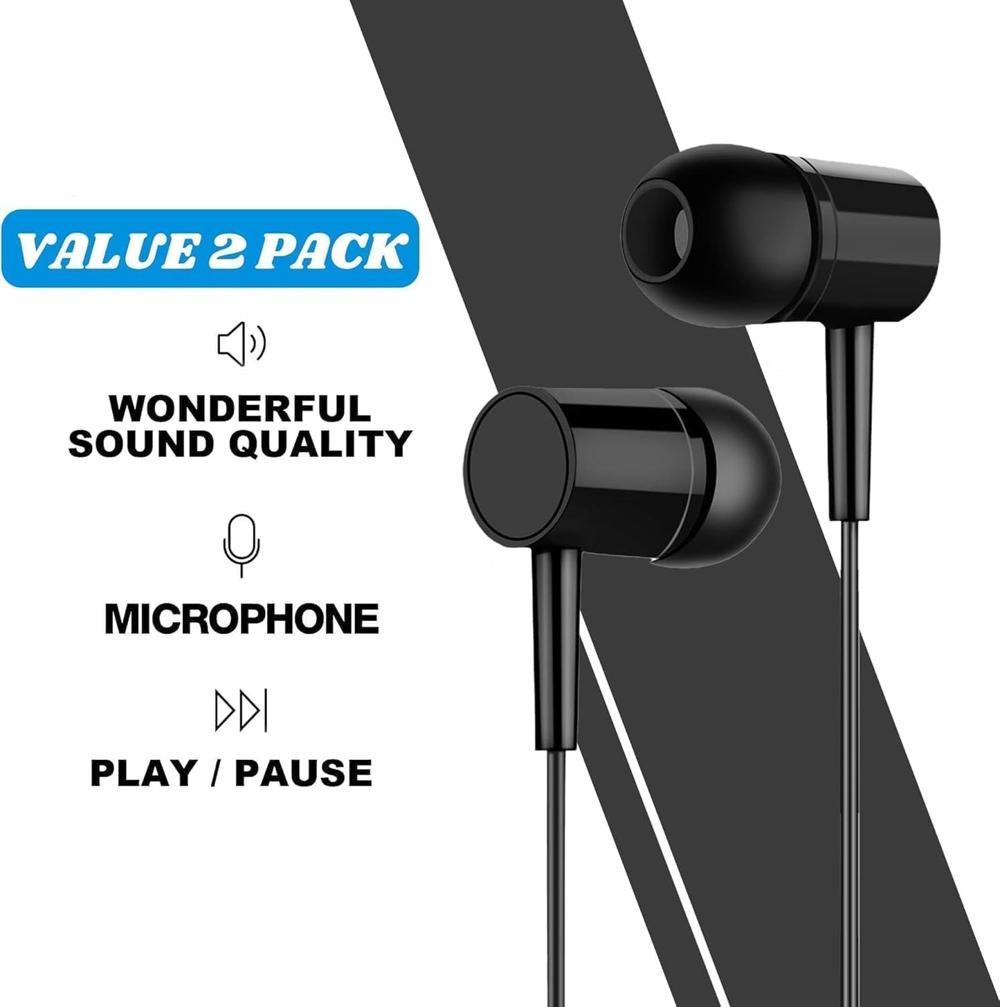 Generic 3.5mm Commute 2 Pack Wired Earbuds in-Ear Headphones with Microphone & Volume Control, Jack Stereo Sound, Noise