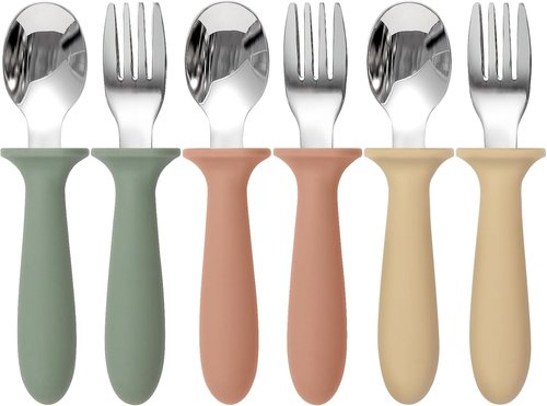 Eascrozn Toddler Utensils Set - 6 Pack Kids Silverware with Silicone Handles | Safe 18/8 Stainless Steel