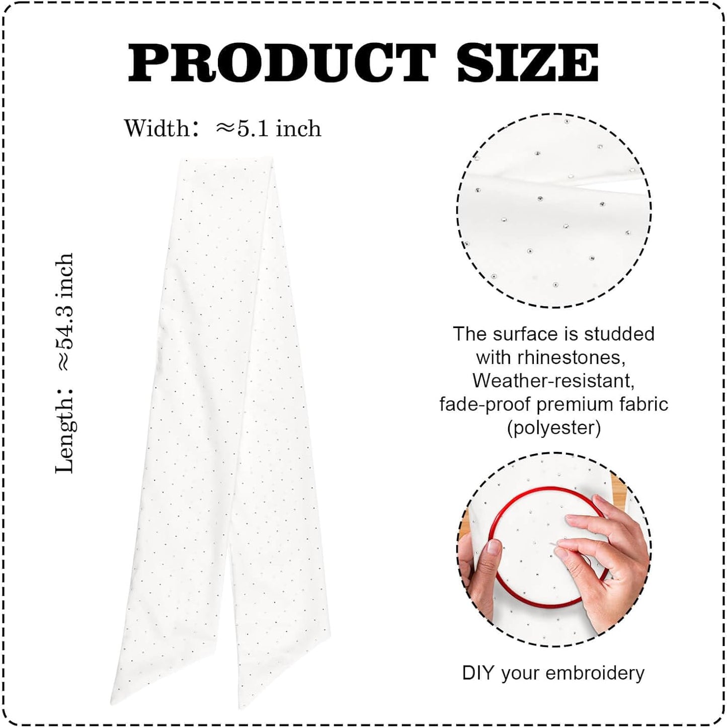 YKW White Rhinestone Wreath Sash - 54x5 Inch Sparkle Ribbon for Christmas & Wedding Decor