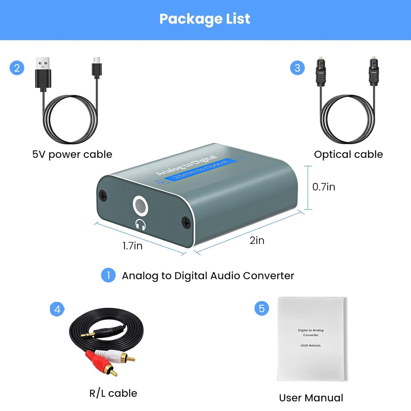3.5mm 3.5mm to Optical Adapter Aluminum RCA to Optical Audio Converter Analog to Digital Audio Converter with Cable AUX