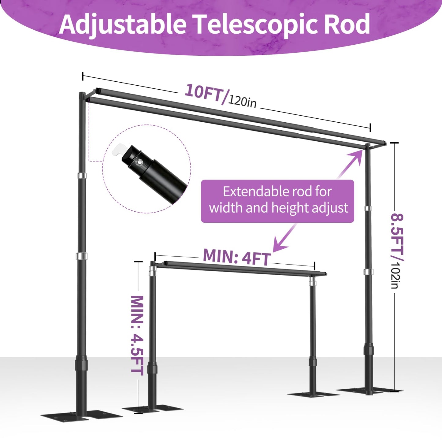 8.5x10ft Double Crossbar Pipe and Drape Stand Kit, Heavy Duty Backdrop Stand Adjustable, Sturdy Metal Back Drop Decoration Frame with Flat Base for Parties, Wedding,Trade Shows, Photo Shoot - Black