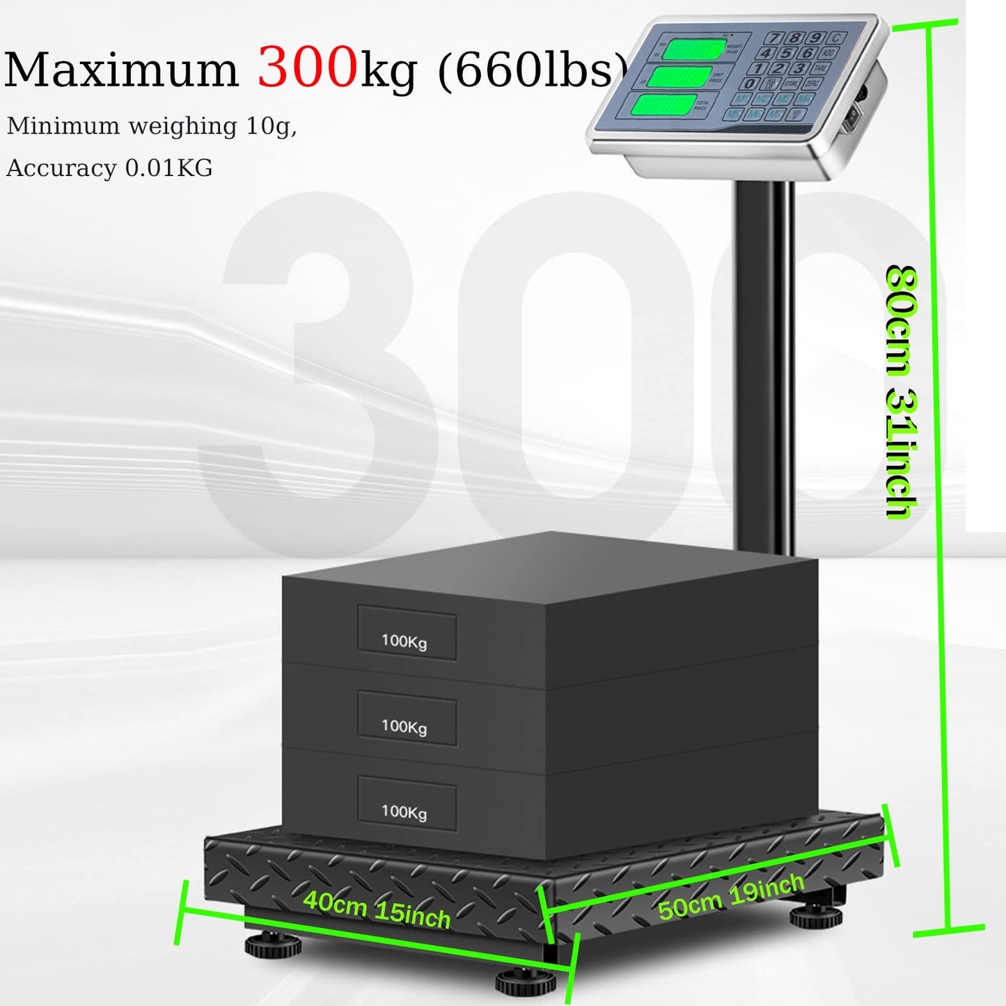 CXWAWSZ 660lb Industrial Floor Platform Scale with 90°-135° Rotate Double Sided Display Weight Computing Digital Scale Platform Scale LB/KG for Luggage Shipping Package Computing