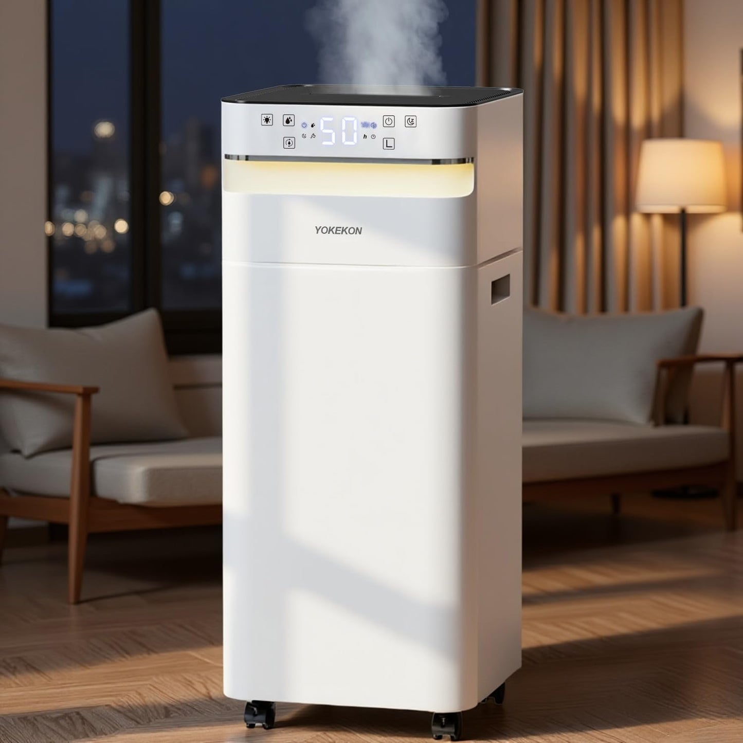 YOKEKON Humidifier Large Room 5.8Gal/22L, 2500 sq.ft. Cool Mist Humidifiers for Home Bedroom with Flame & Night Light, Top Fill Whole House Humidifier with Extension Tube, Plants, Kids, Adults, White