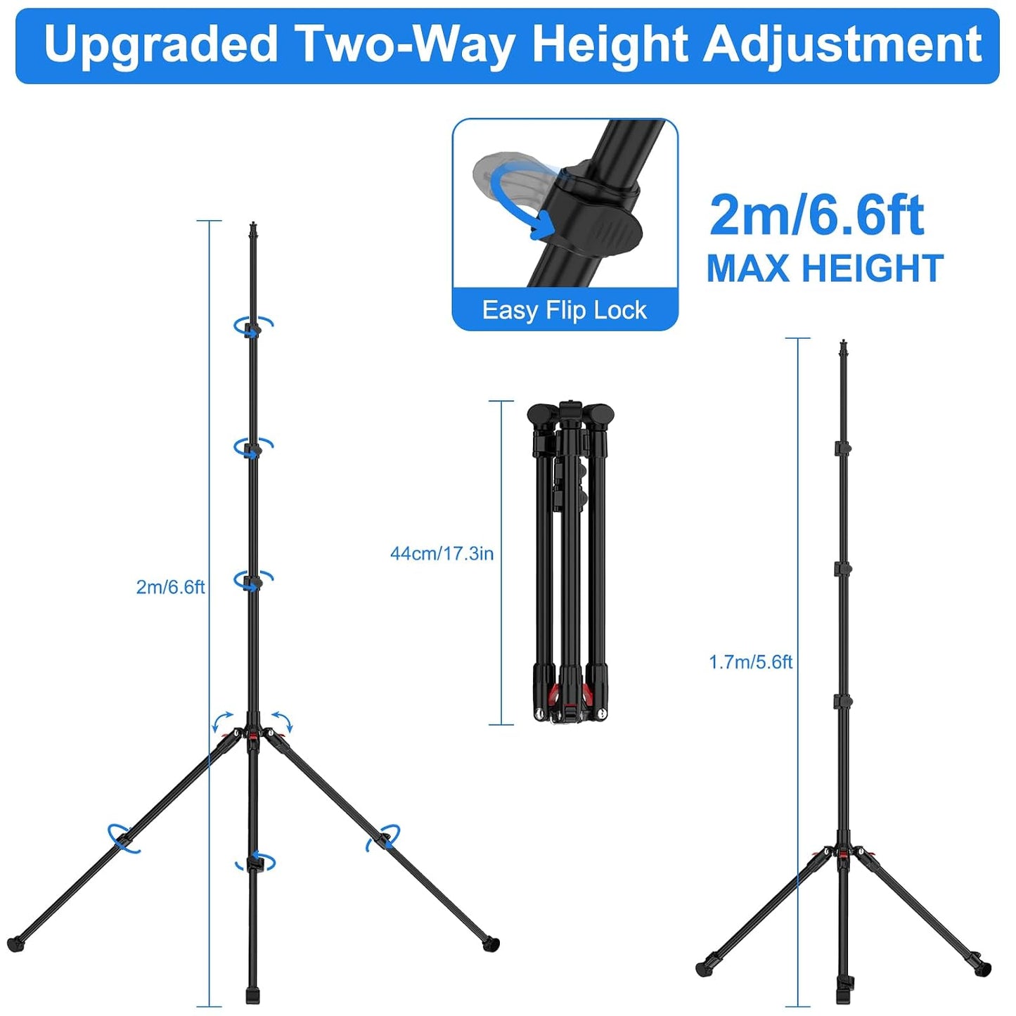 Anautin 6.6ft/2m 13lb/6kg Extendable Light Stand Photography, Light Tripod Stand for Travel, Heavy Duty Studio Lighting