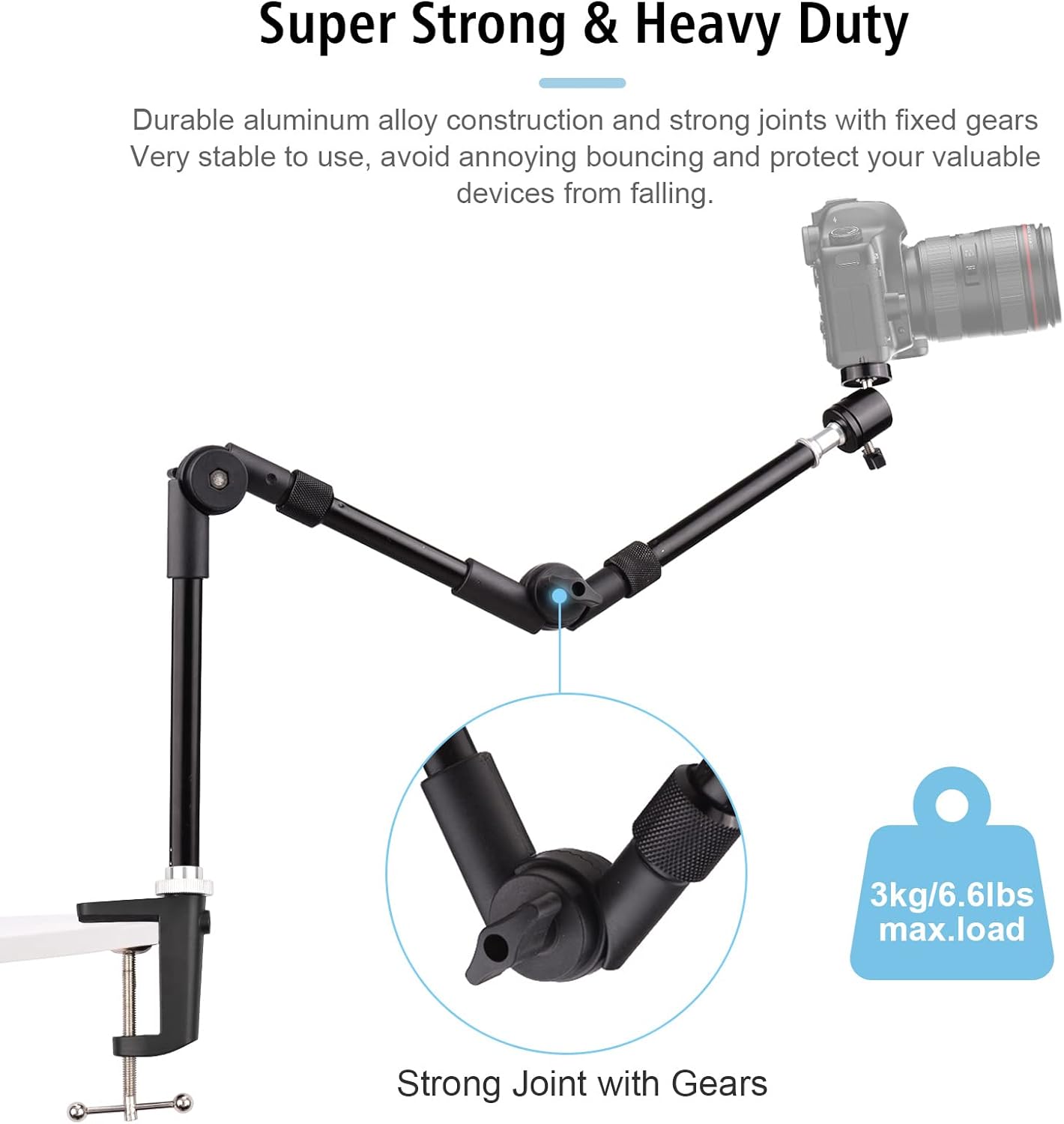 Andoer ST-01 1/4 Inch 3kg Flexible Foldable Desk Mount Stand Metal Bracket Screw Load Capacity with Flexible Ballhead