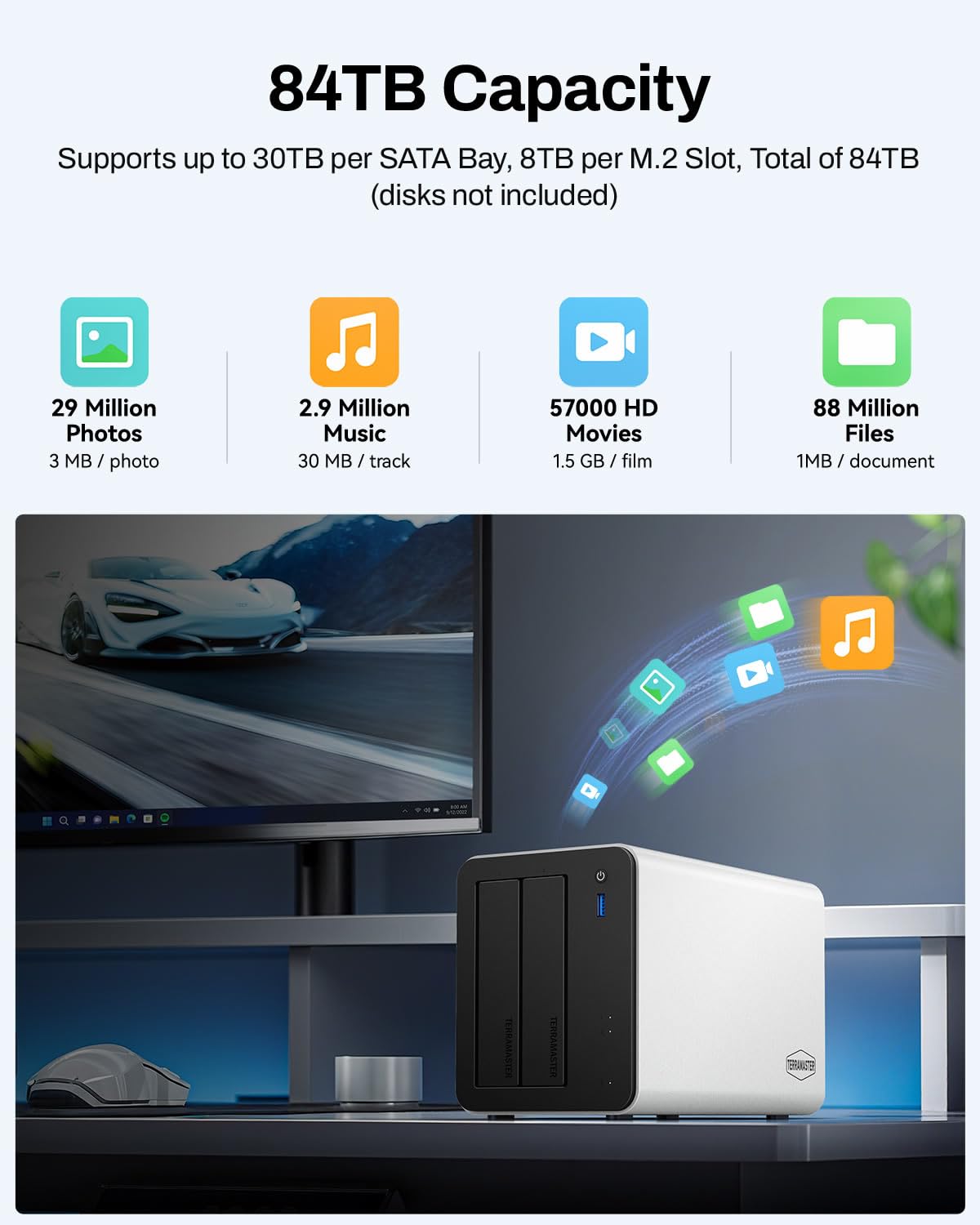 TERRAMASTER F2-425 Plus NAS Storage - 2Bay Intel N150 Quad-Core CPU, 8GB RAM DDR5, 5GbE LAN x 2, M.2 Slot x 3, Network Attached Storage for Teamwork, Multimedia Server (Diskless)
