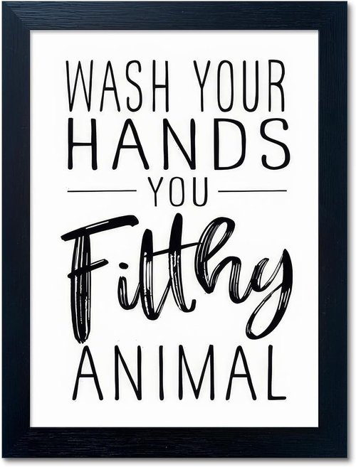 Bathroom Quotes Wall Decor | Black and White Canvas Art - Framed Toilet Decor for Kids' Washroom