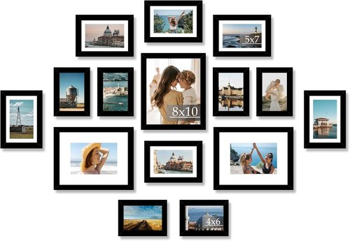 JCJMY Picture Frames Set - 15 Pack Collage Wall Decor for Family Photos | Multi Sizes in Black