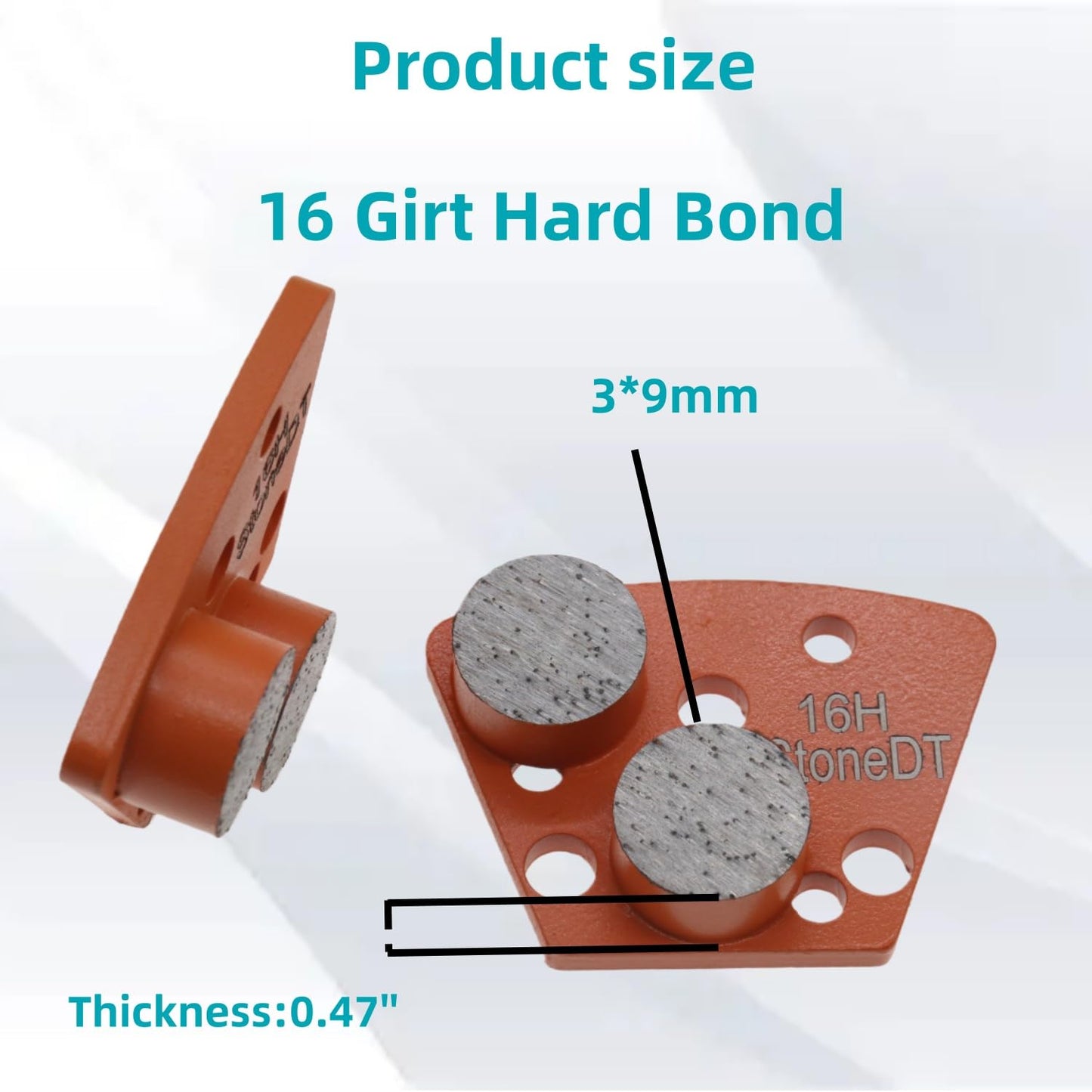 Diamond Grinding Shoes, Trapezoid Concrete Grinding Disc Fit with ASL Iron Horse Floor Grinders, Double Round Segs, 16 Grit Hard Bond, Pack of 9
